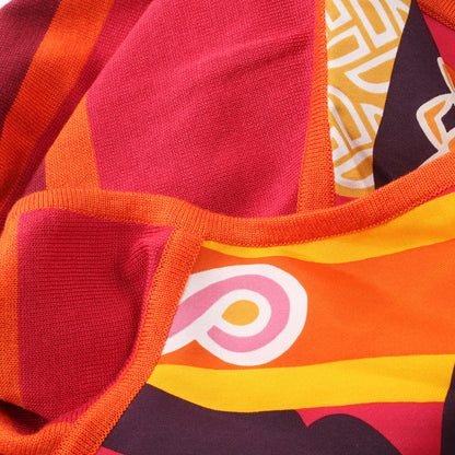 Fantaisie d'Etriers Tシャツ コットンツイル 切替 シルク コットン レッド マルチカラー エルメス トップス HERMES