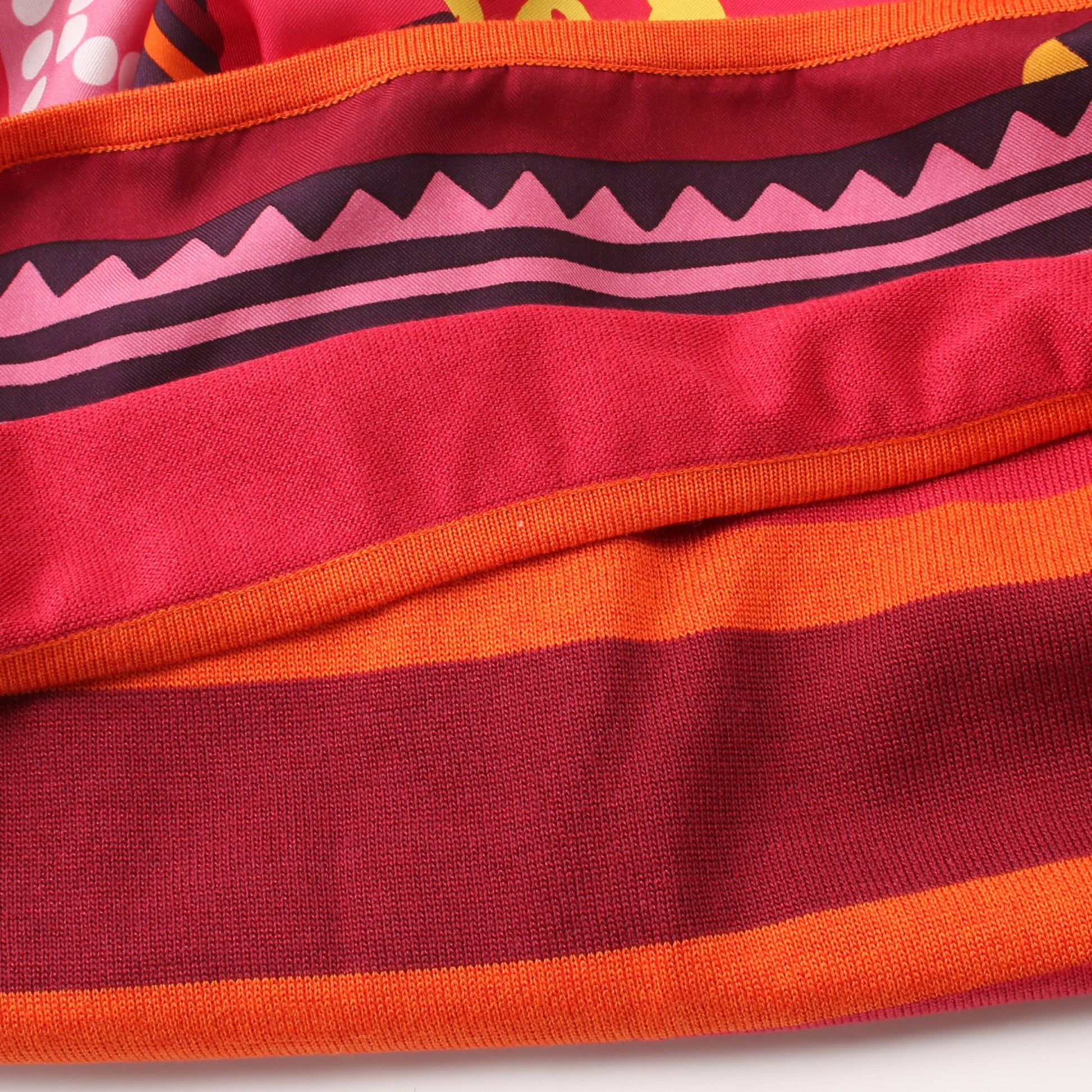 Fantaisie d'Etriers Tシャツ コットンツイル 切替 シルク コットン レッド マルチカラー エルメス トップス HERMES