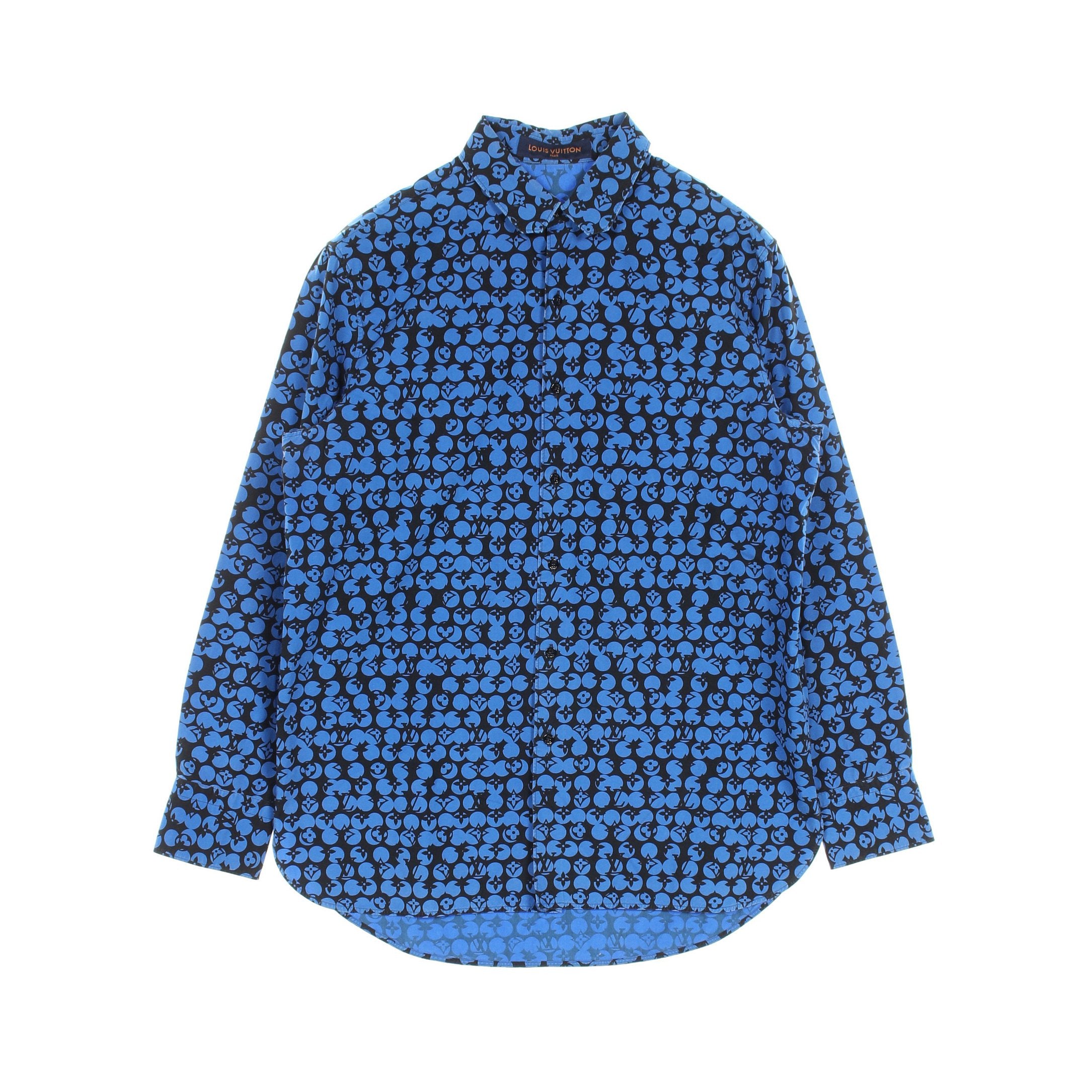 パーフォレーテッドモノグラム シャツ 長袖 コットン ブルー ブラック