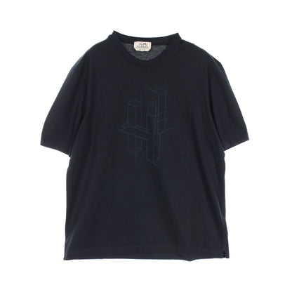H 3D エンブロイダリー Tシャツ クルーネック コットン ネイビー エルメス トップス HERMES