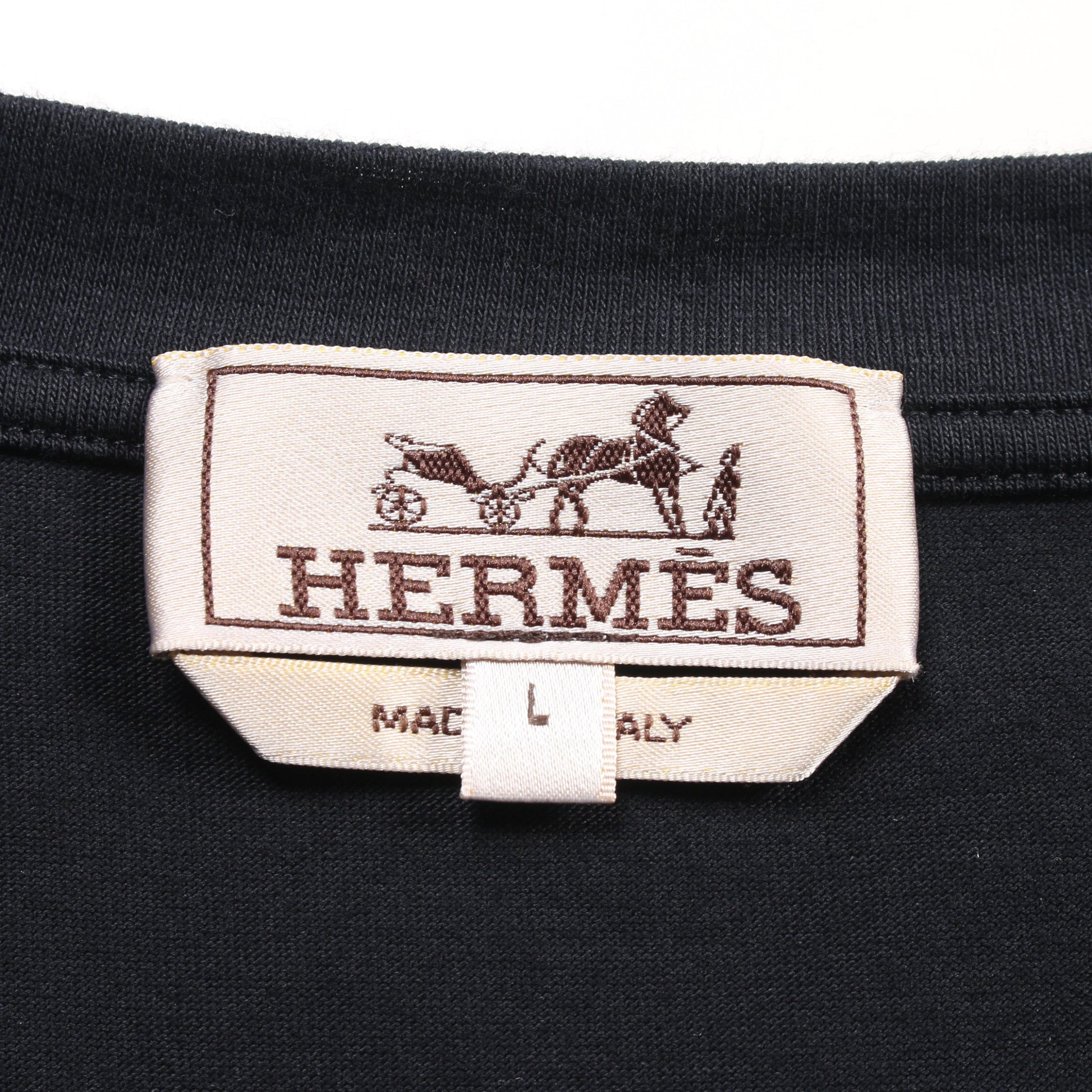 H 3D エンブロイダリー Tシャツ クルーネック コットン ネイビー エルメス トップス HERMES