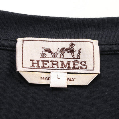 H 3D エンブロイダリー Tシャツ クルーネック コットン ネイビー エルメス トップス HERMES