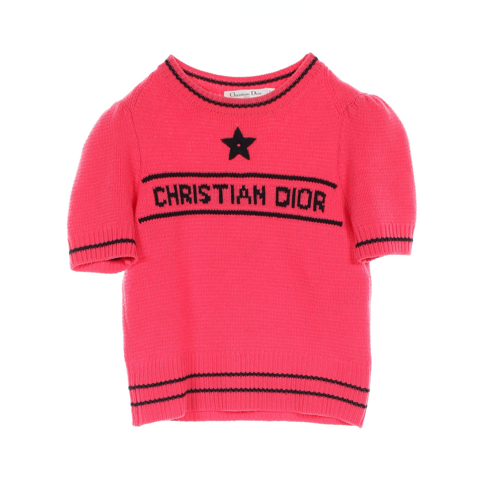 ロゴ セーター ニット 半袖 ウール カシミや ピンク ブラック  