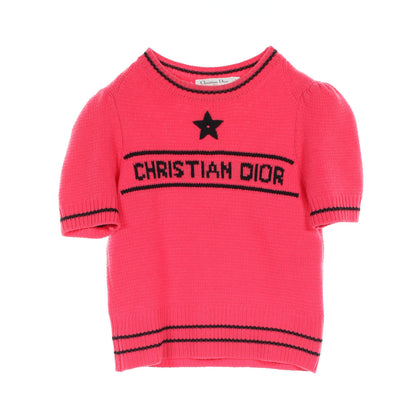 ロゴ セーター ニット 半袖 ウール カシミや ピンク ブラック  