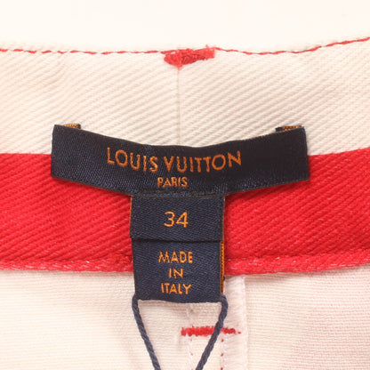 モノグラムフラワー デニムスカート コットン ホワイト レッド ピンク ルイヴィトン ボトムス LOUIS VUITTON