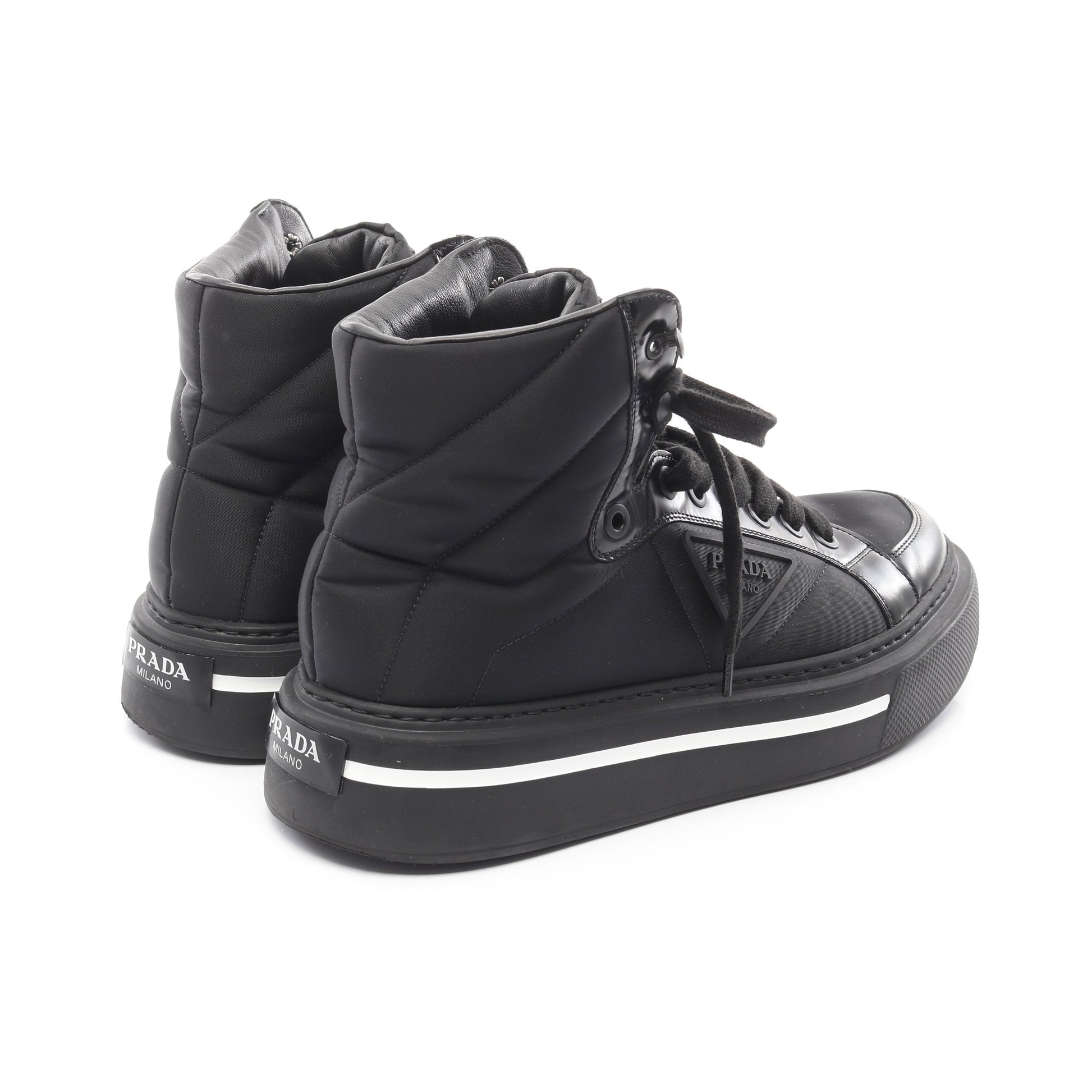 Re-Nylon マクロ ハイトップ ハイカットスニーカー ナイロン レザー ブラック プラダ シューズ PRADA