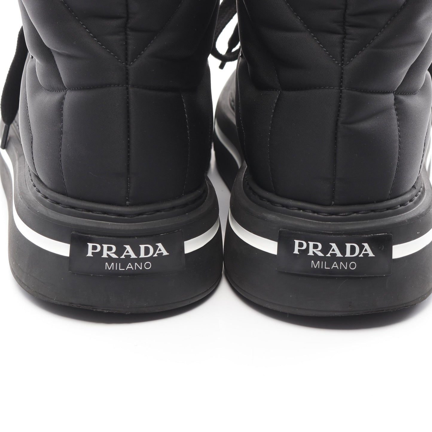 Re-Nylon マクロ ハイトップ ハイカットスニーカー ナイロン レザー ブラック プラダ シューズ PRADA