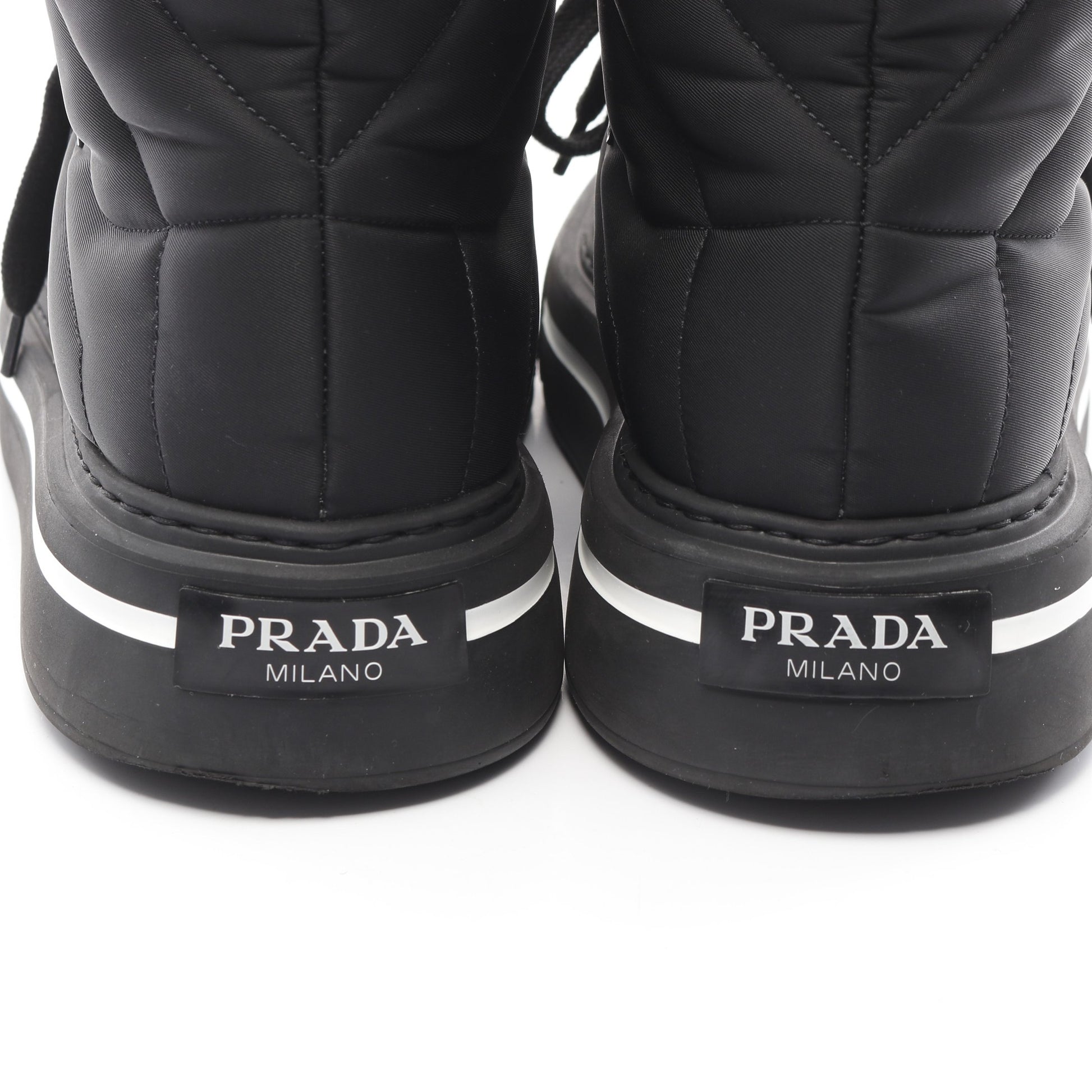 Re-Nylon マクロ ハイトップ ハイカットスニーカー ナイロン レザー ブラック プラダ シューズ PRADA