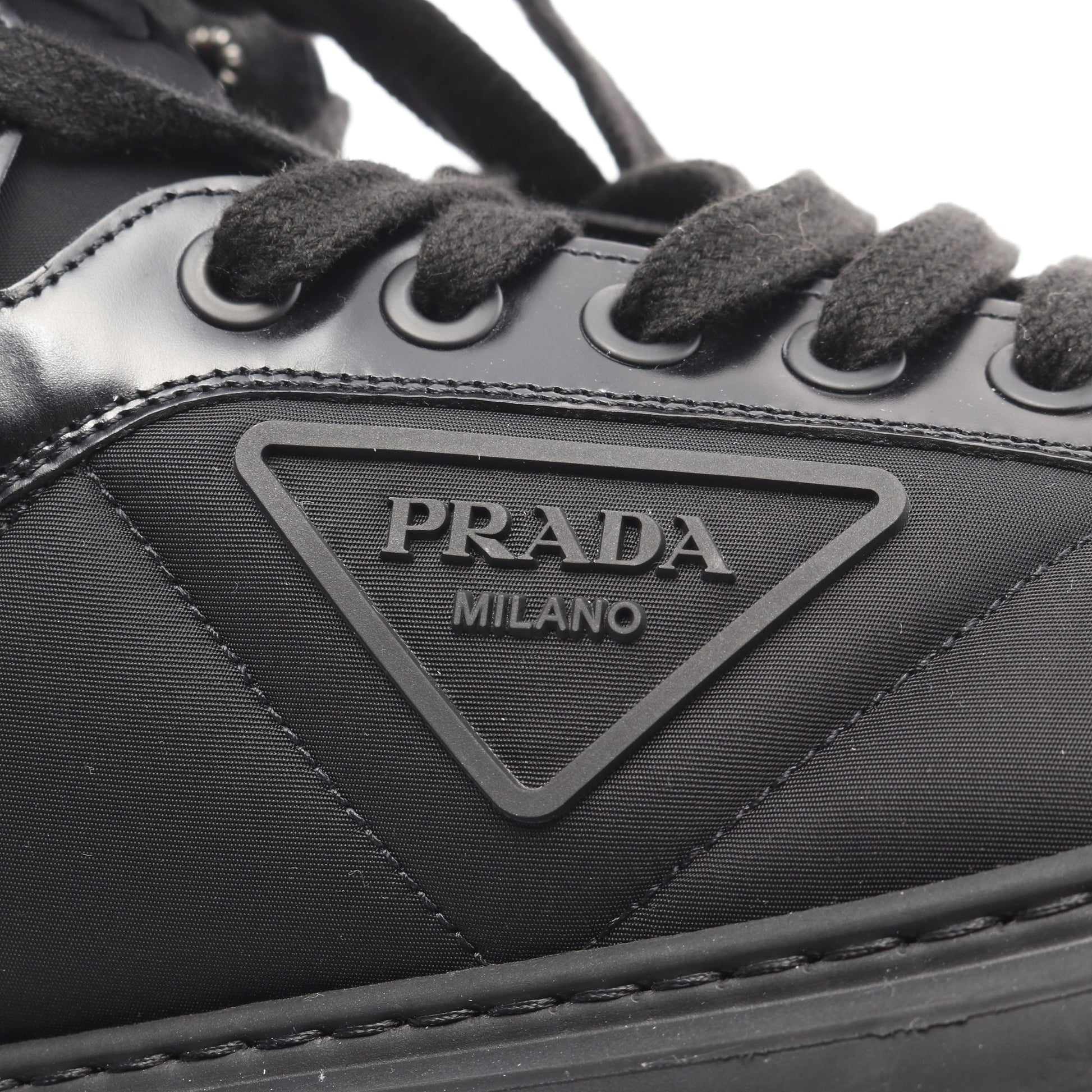 Re-Nylon マクロ ハイトップ ハイカットスニーカー ナイロン レザー ブラック プラダ シューズ PRADA