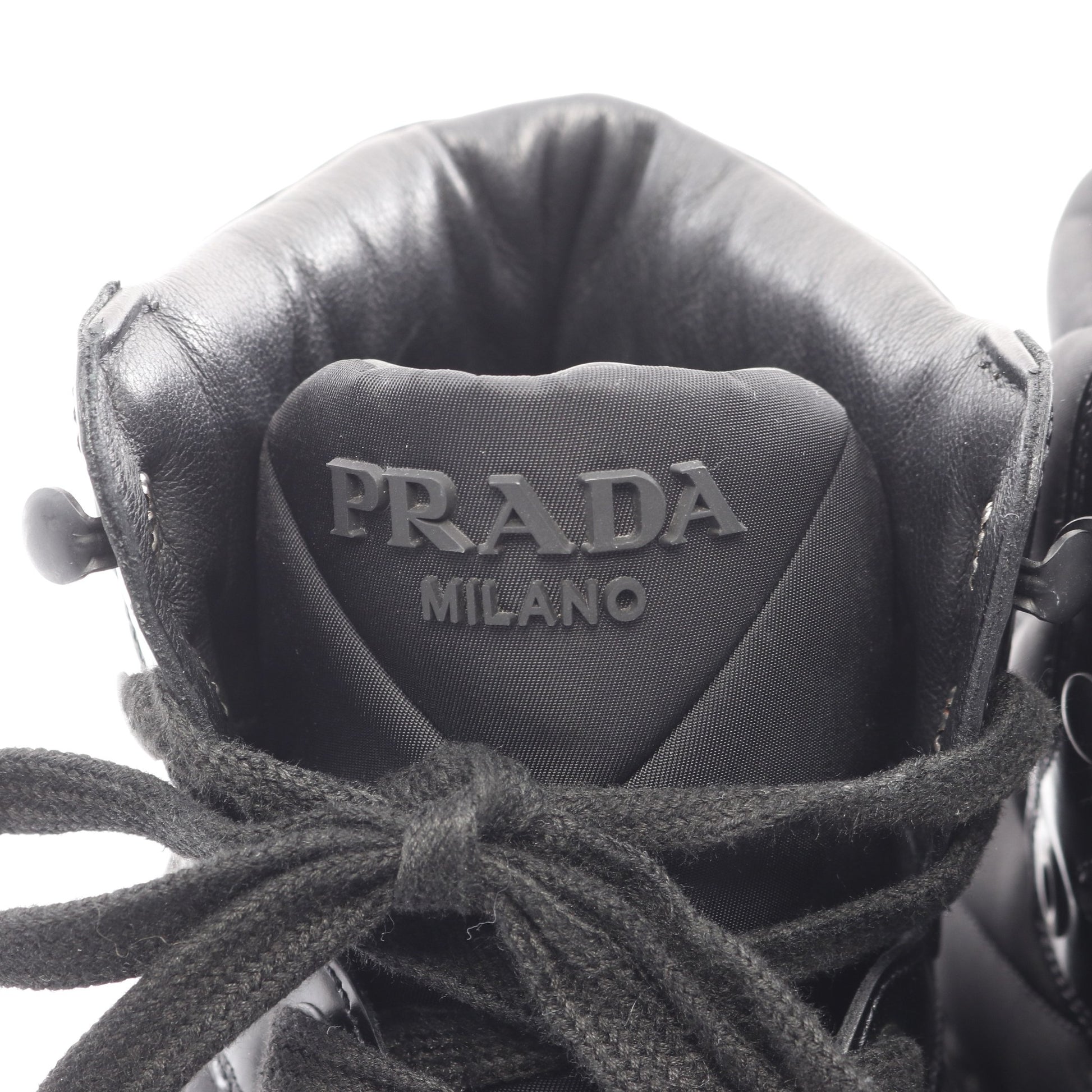 Re-Nylon マクロ ハイトップ ハイカットスニーカー ナイロン レザー ブラック プラダ シューズ PRADA