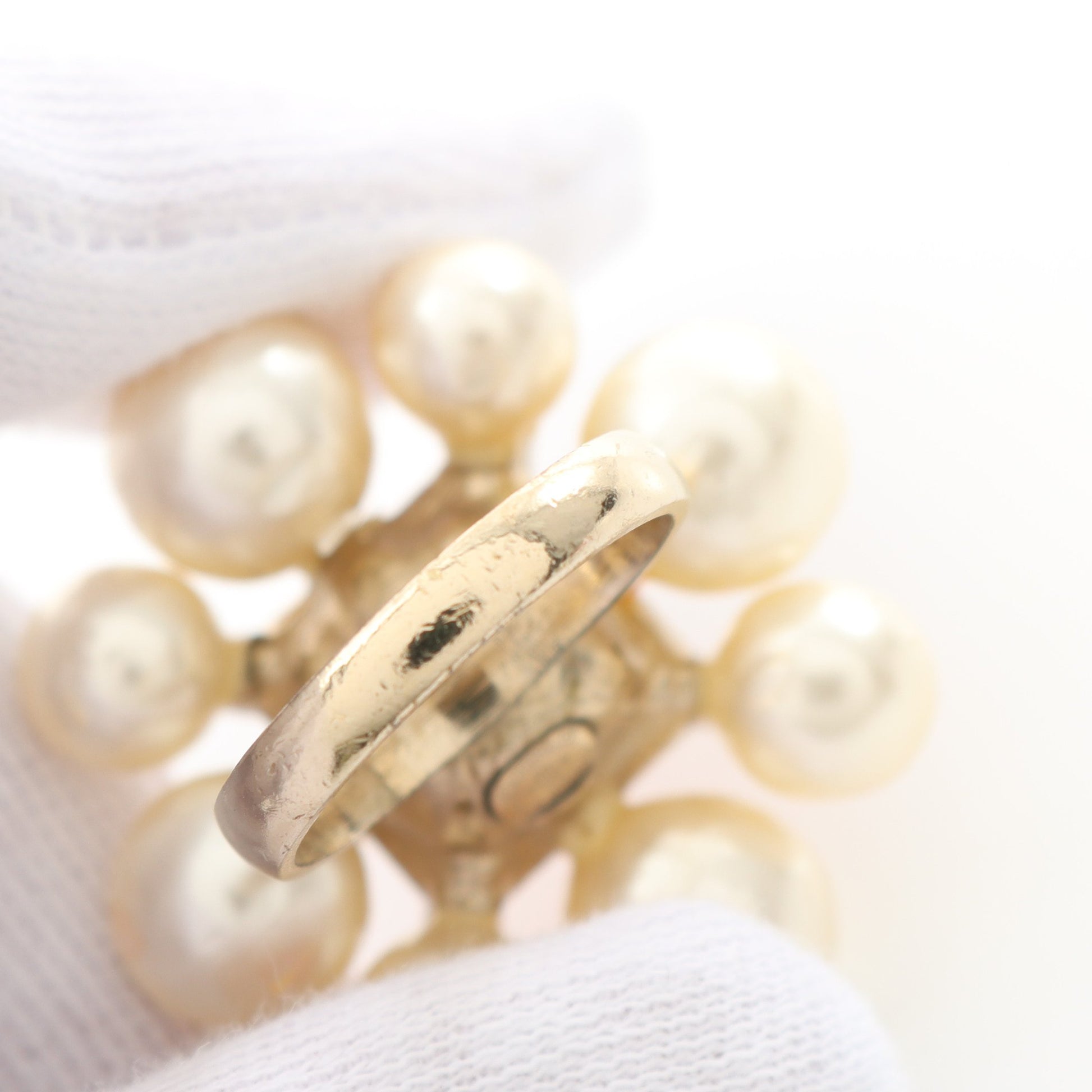 ココマーク リング 指輪 GP フェイクパール ラインストーン ゴールド オフホワイト オレンジ A14K シャネル アクセサリー CHANEL