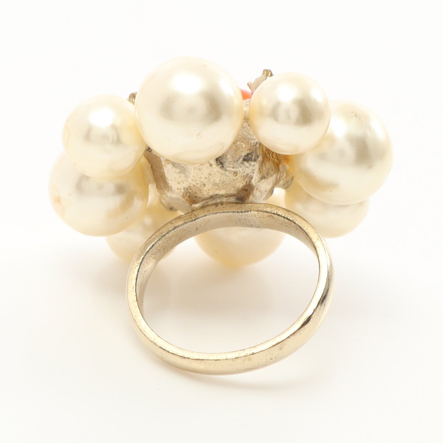 ココマーク リング 指輪 GP フェイクパール ラインストーン ゴールド オフホワイト オレンジ A14K シャネル アクセサリー CHANEL