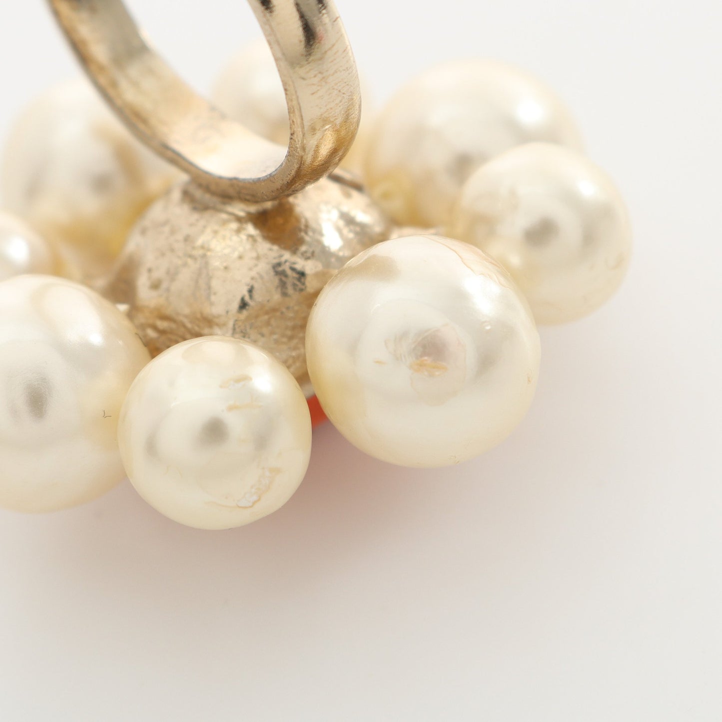 ココマーク リング 指輪 GP フェイクパール ラインストーン ゴールド オフホワイト オレンジ A14K シャネル アクセサリー CHANEL