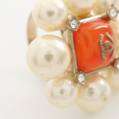 ココマーク リング 指輪 GP フェイクパール ラインストーン ゴールド オフホワイト オレンジ A14K シャネル アクセサリー CHANEL
