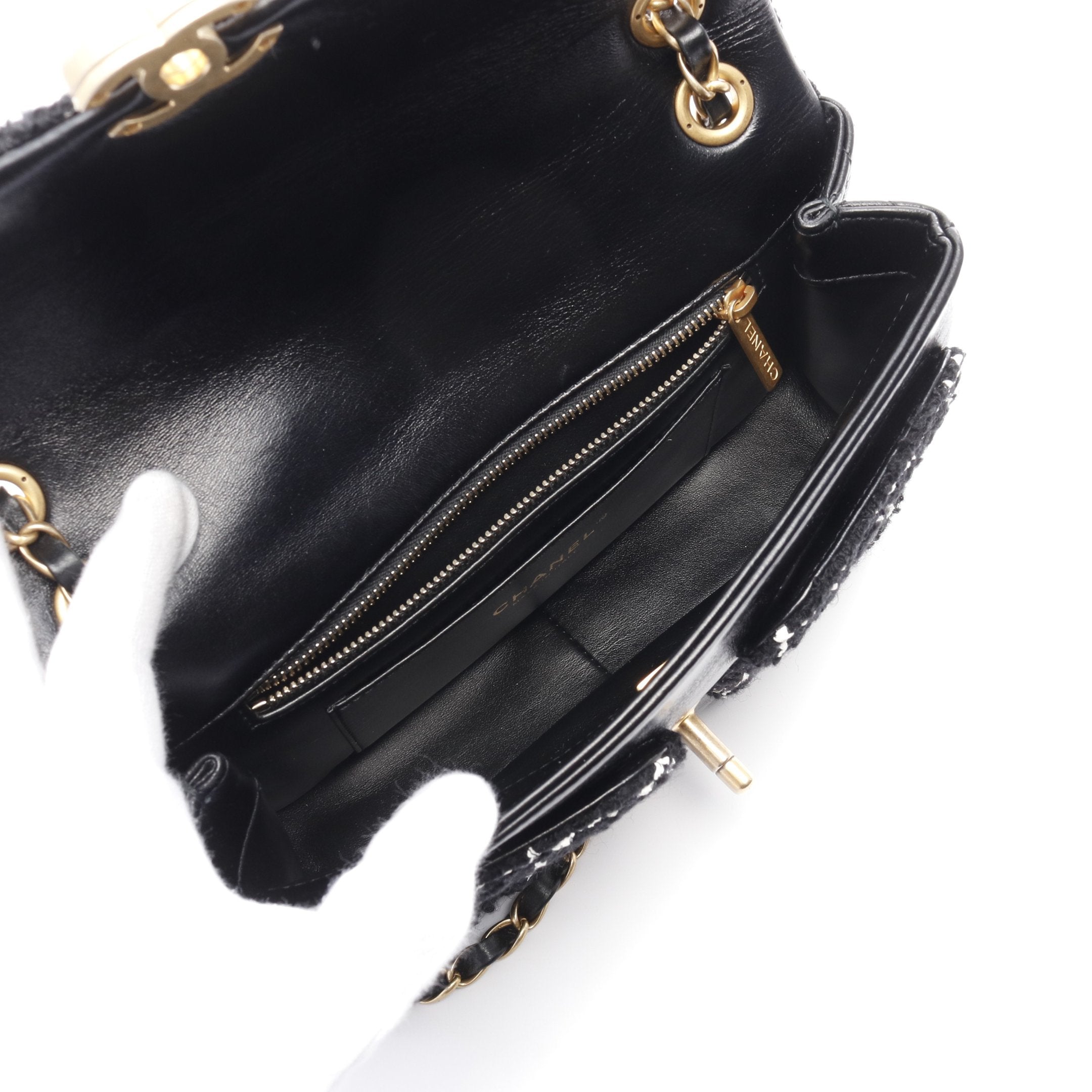 マトラッセ Wチェーンショルダーバッグ チェック ラムスキン ツイード