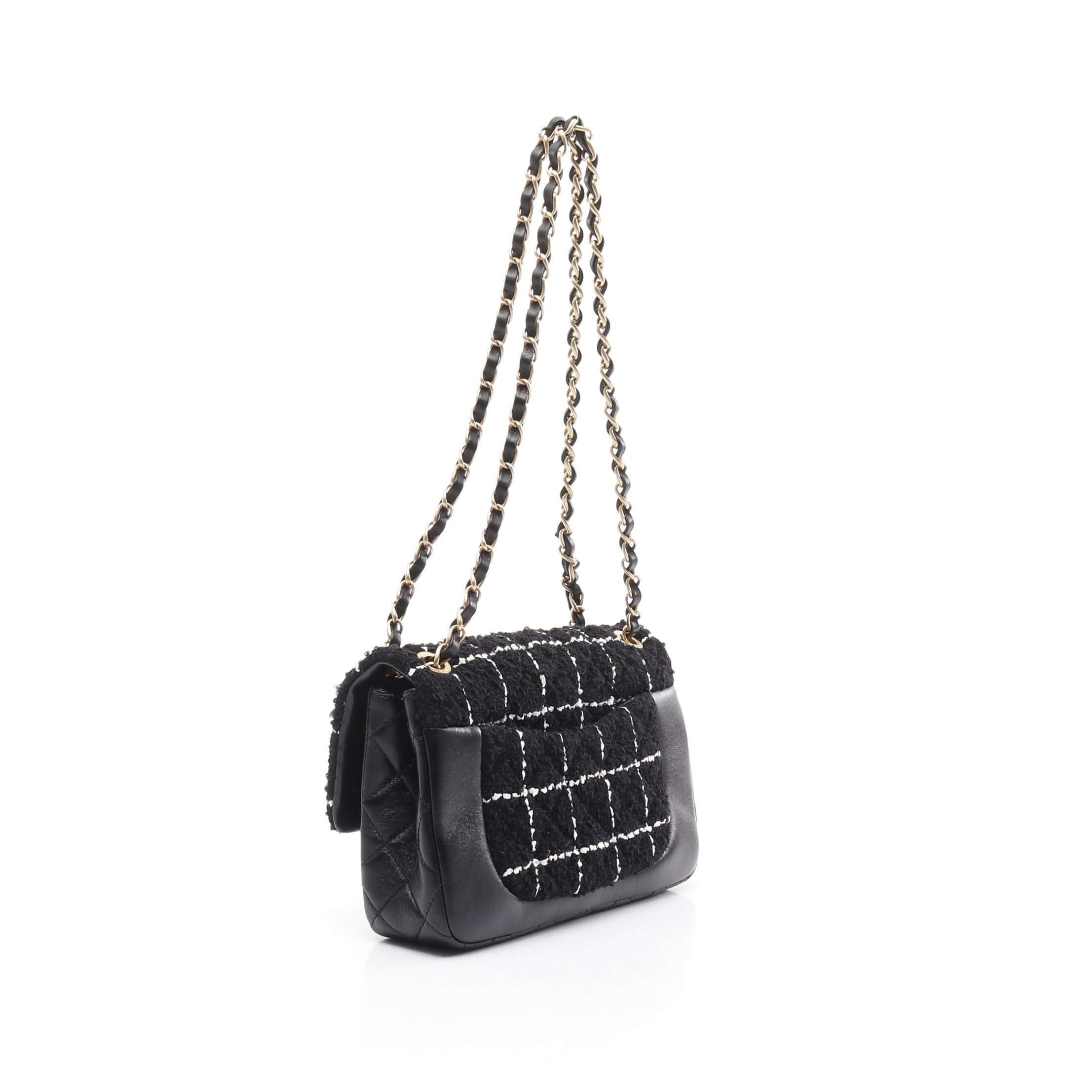 マトラッセ Wチェーンショルダーバッグ チェック ラムスキン ツイード