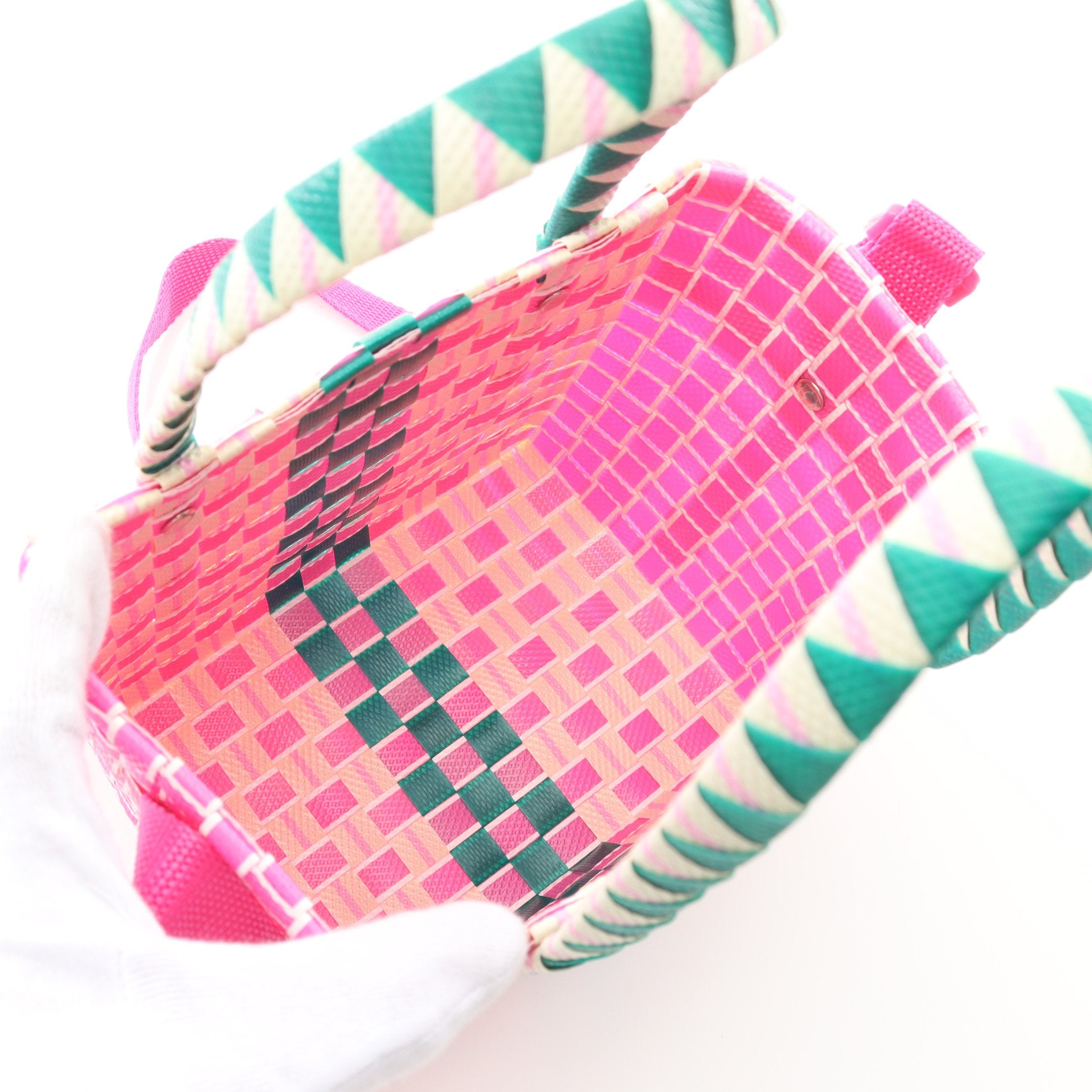 ウーブン かごバッグ ハンドバッグ ポリプロピレン レザー ピンク