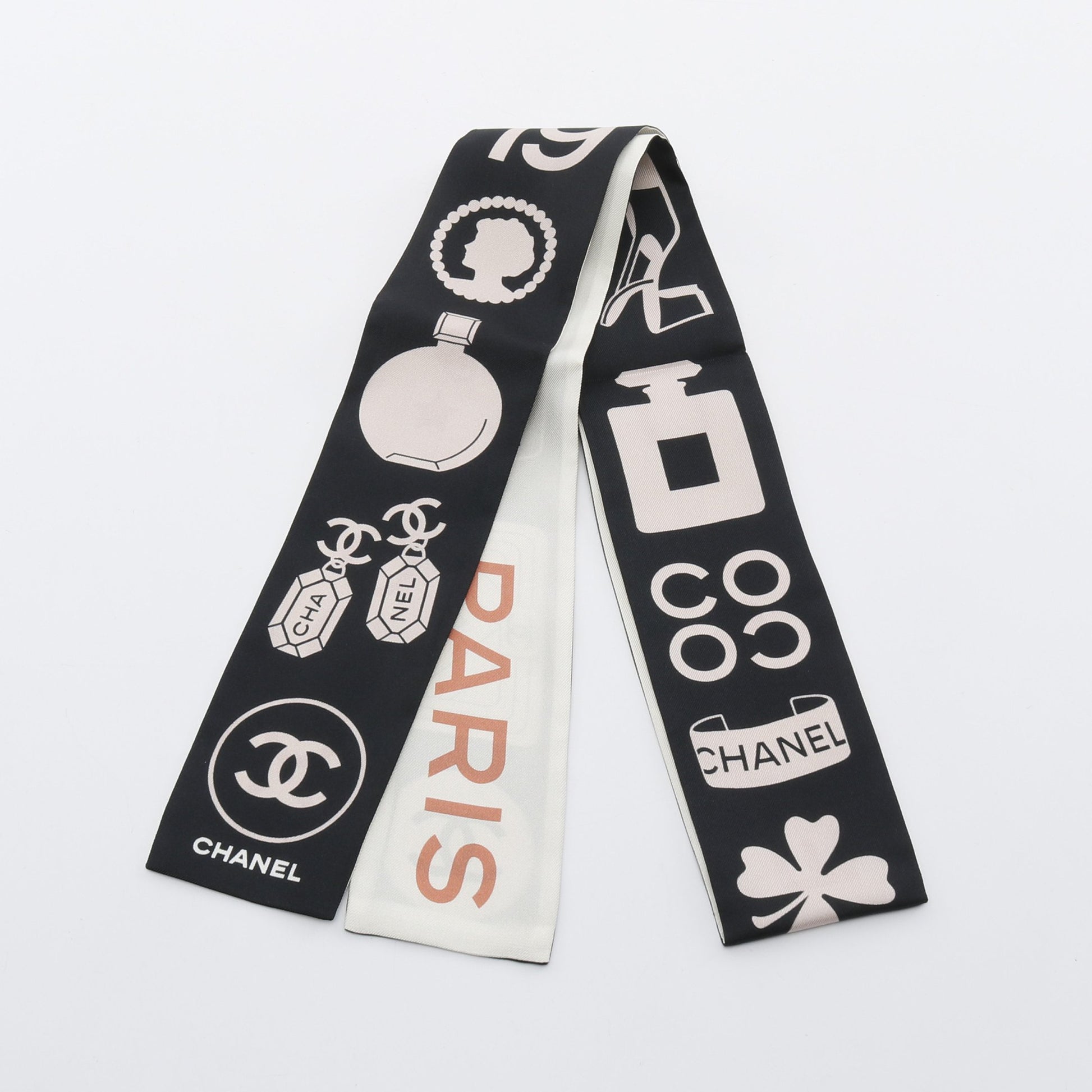 31 RUE CAMBON アイコン リボン スカーフ シルク ブラック アイボリー  