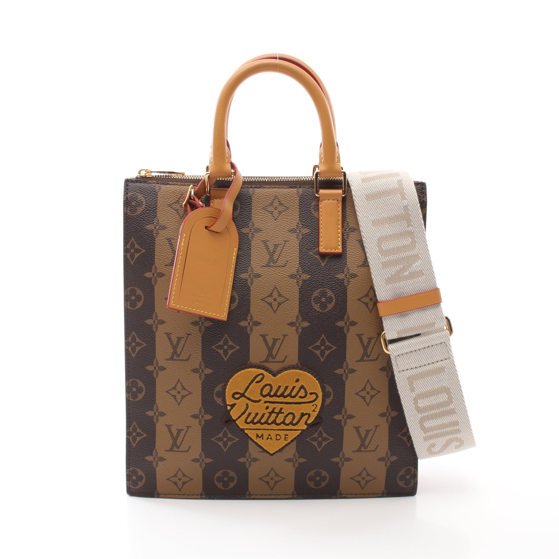 LOUIS VUITTON × NIGO サック プラ メッセンジャー モノグラム ストライプ ハンドバッグ トートバッグ PVC レザー ブラウン 2WAY ルイヴィトン バッグ LOUIS VUITTON