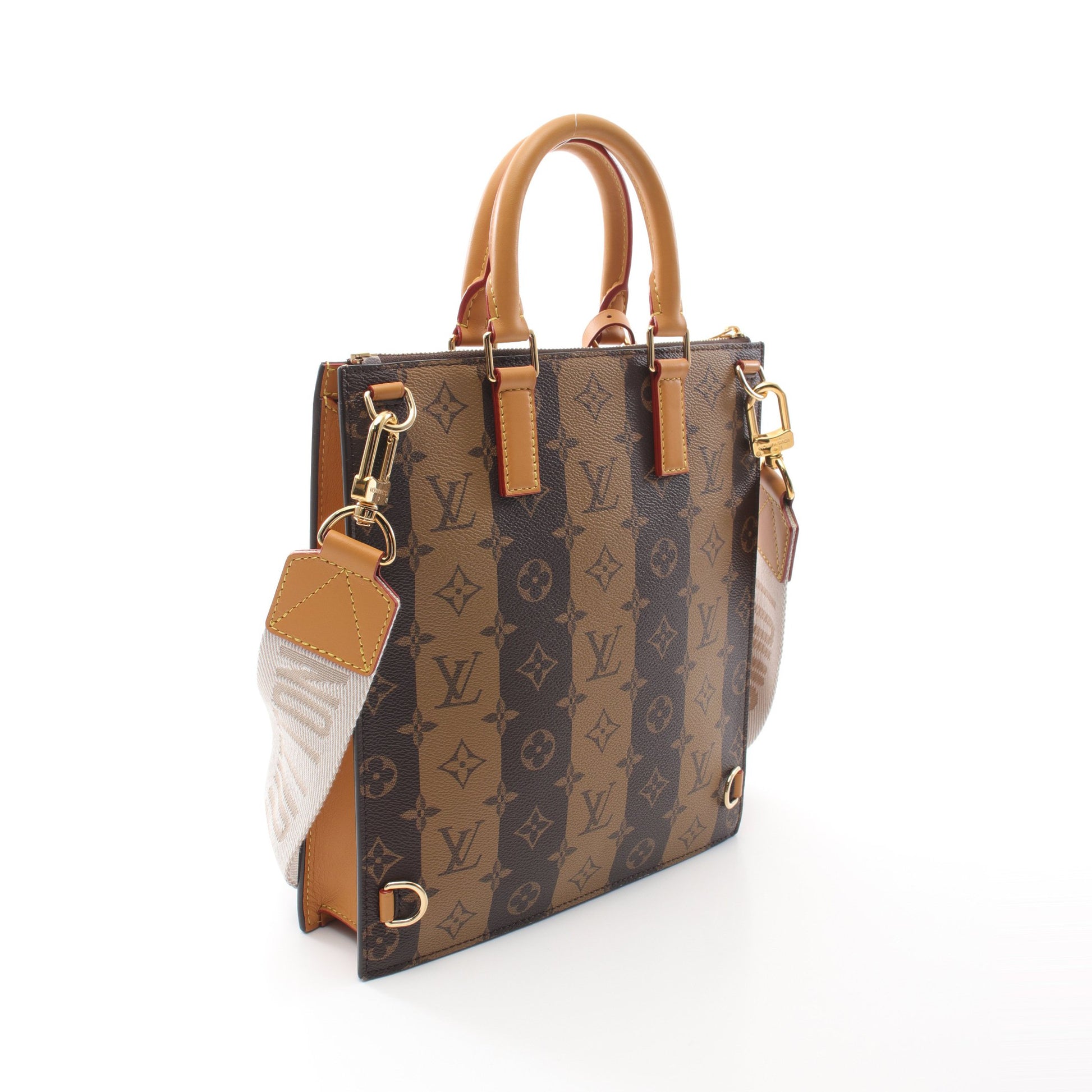 LOUIS VUITTON × NIGO サック プラ メッセンジャー モノグラム ストライプ ハンドバッグ トートバッグ PVC レザー ブラウン 2WAY ルイヴィトン バッグ LOUIS VUITTON