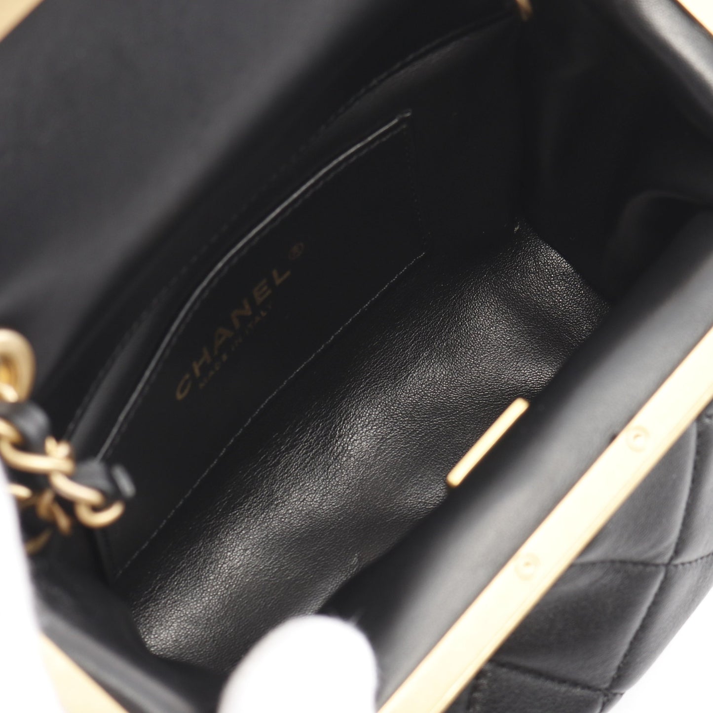 マトラッセ チェーンショルダーバッグ ラインストーン フェイクパール ラムスキン ブラック ゴールド金具 シャネル バッグ CHANEL