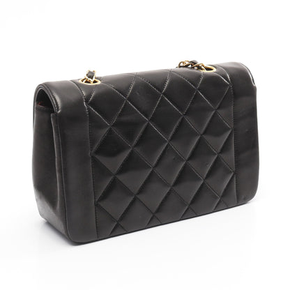 マトラッセ ダイアナフラップ チェーンショルダーバッグ ラムスキン ブラック ゴールド金具 シャネル バッグ CHANEL