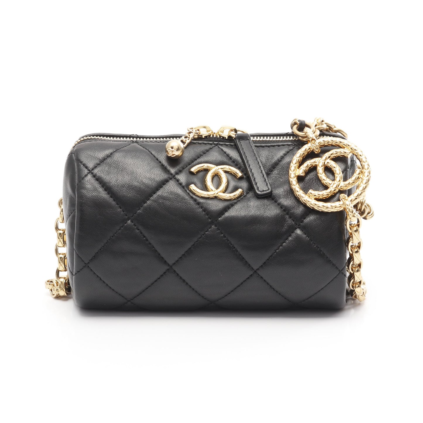 ミニ ボーリング バッグ マトラッセ チェーンショルダーバッグ ラムスキン ブラック ゴールド金具 シャネル バッグ CHANEL