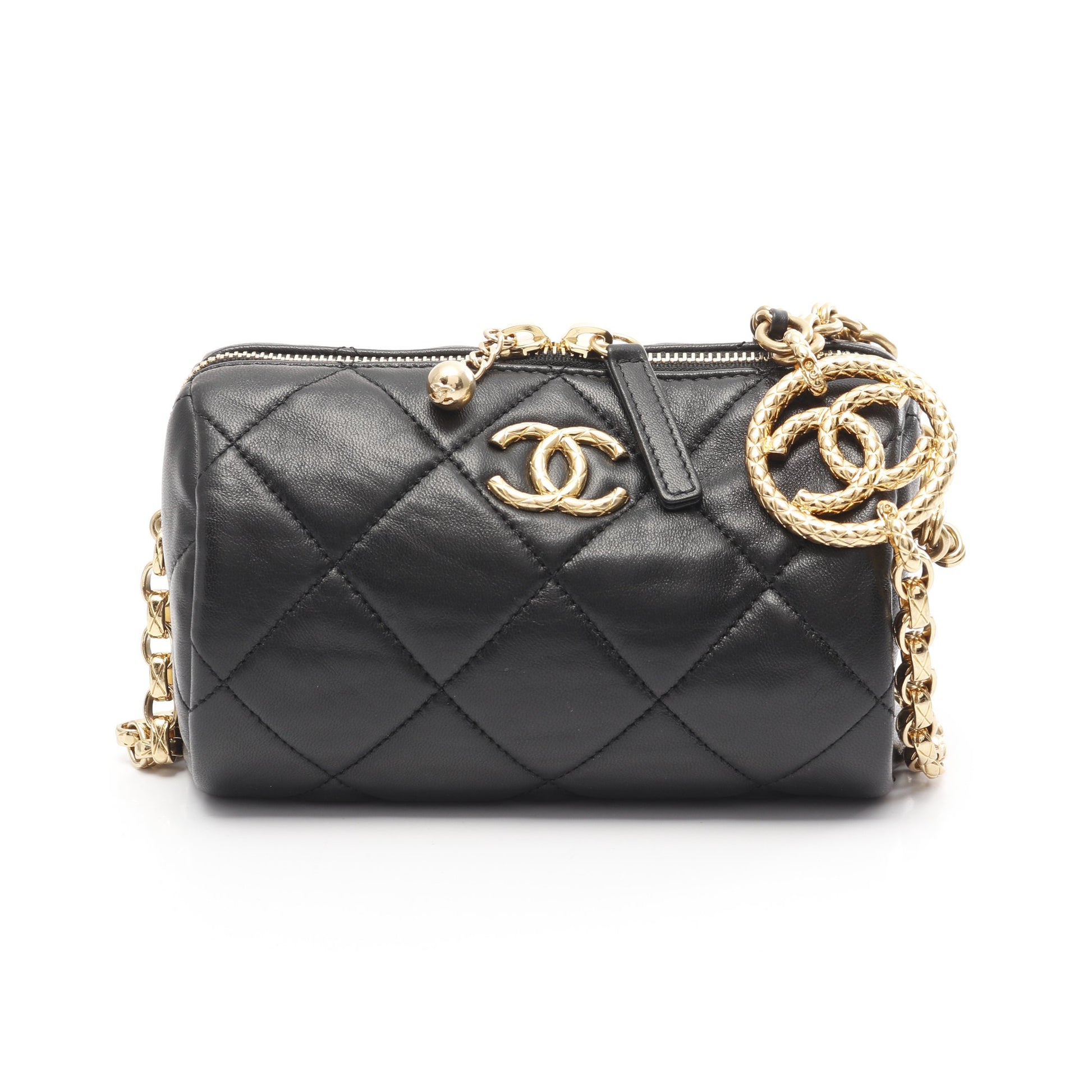 ミニ ボーリング バッグ マトラッセ チェーンショルダーバッグ ラムスキン ブラック ゴールド金具 シャネル バッグ CHANEL