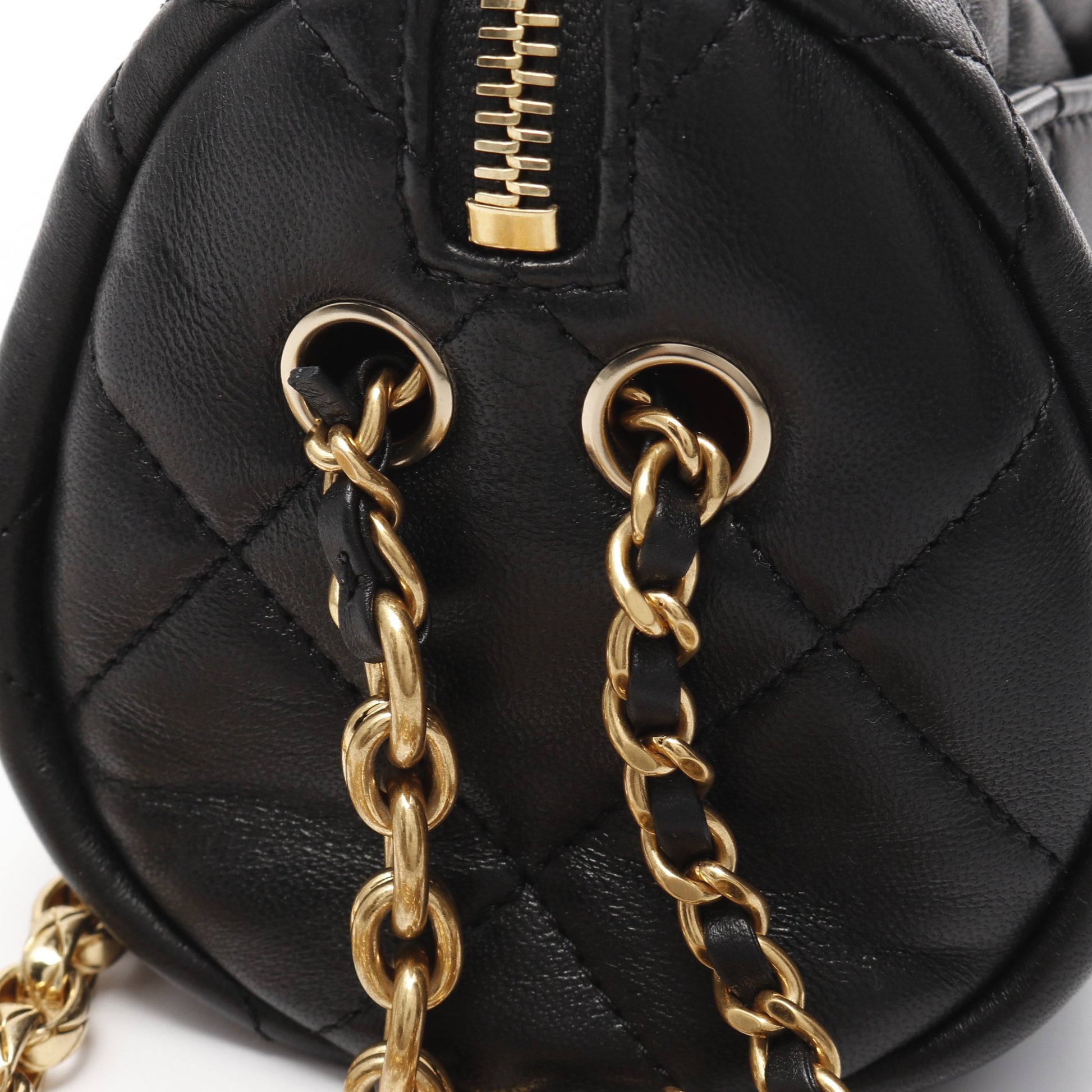 ミニ ボーリング バッグ マトラッセ チェーンショルダーバッグ ラムスキン ブラック ゴールド金具 シャネル バッグ CHANEL