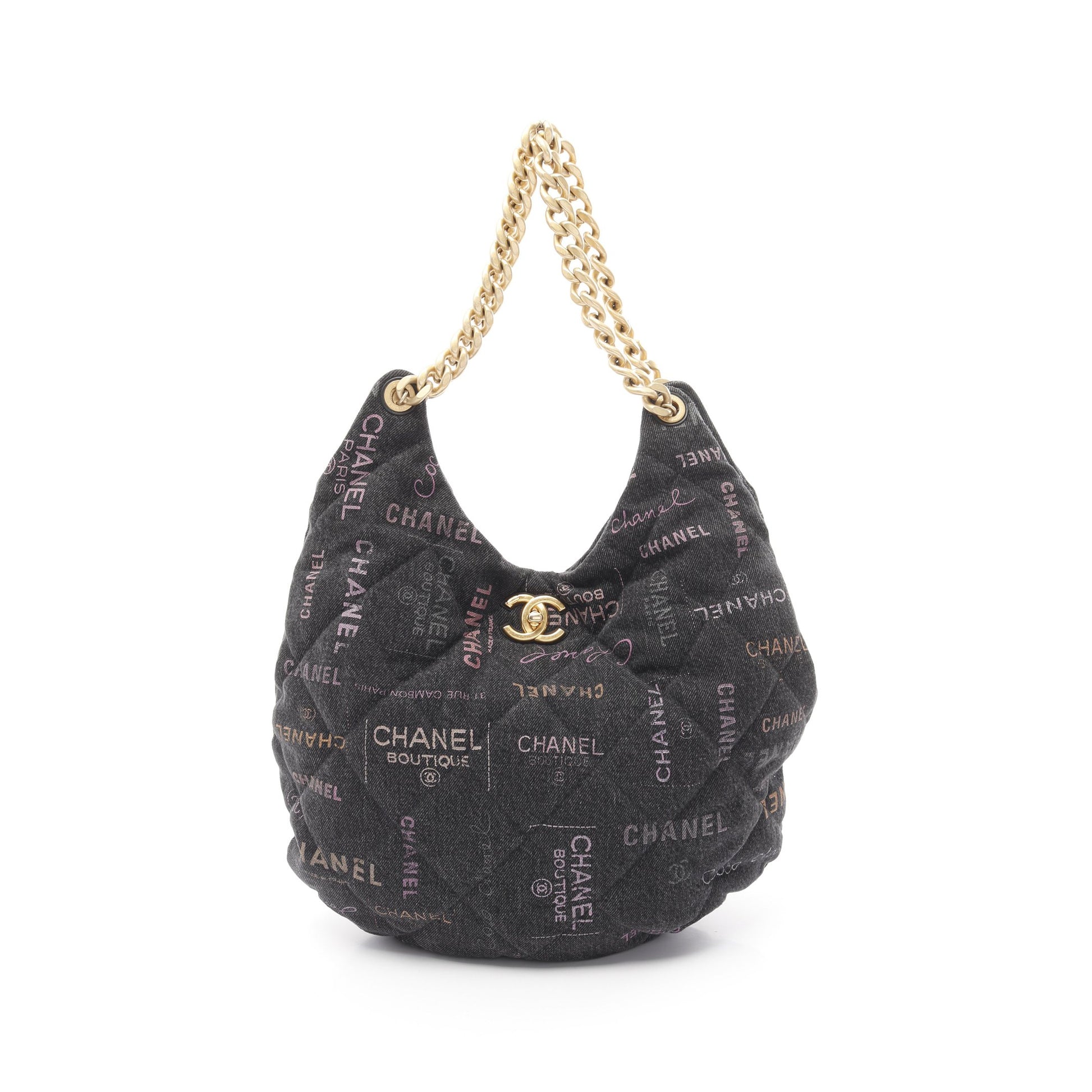 マトラッセ ホーボー ショルダーバッグ デニム ブラック マルチカラー ゴールド金具 シャネル バッグ CHANEL