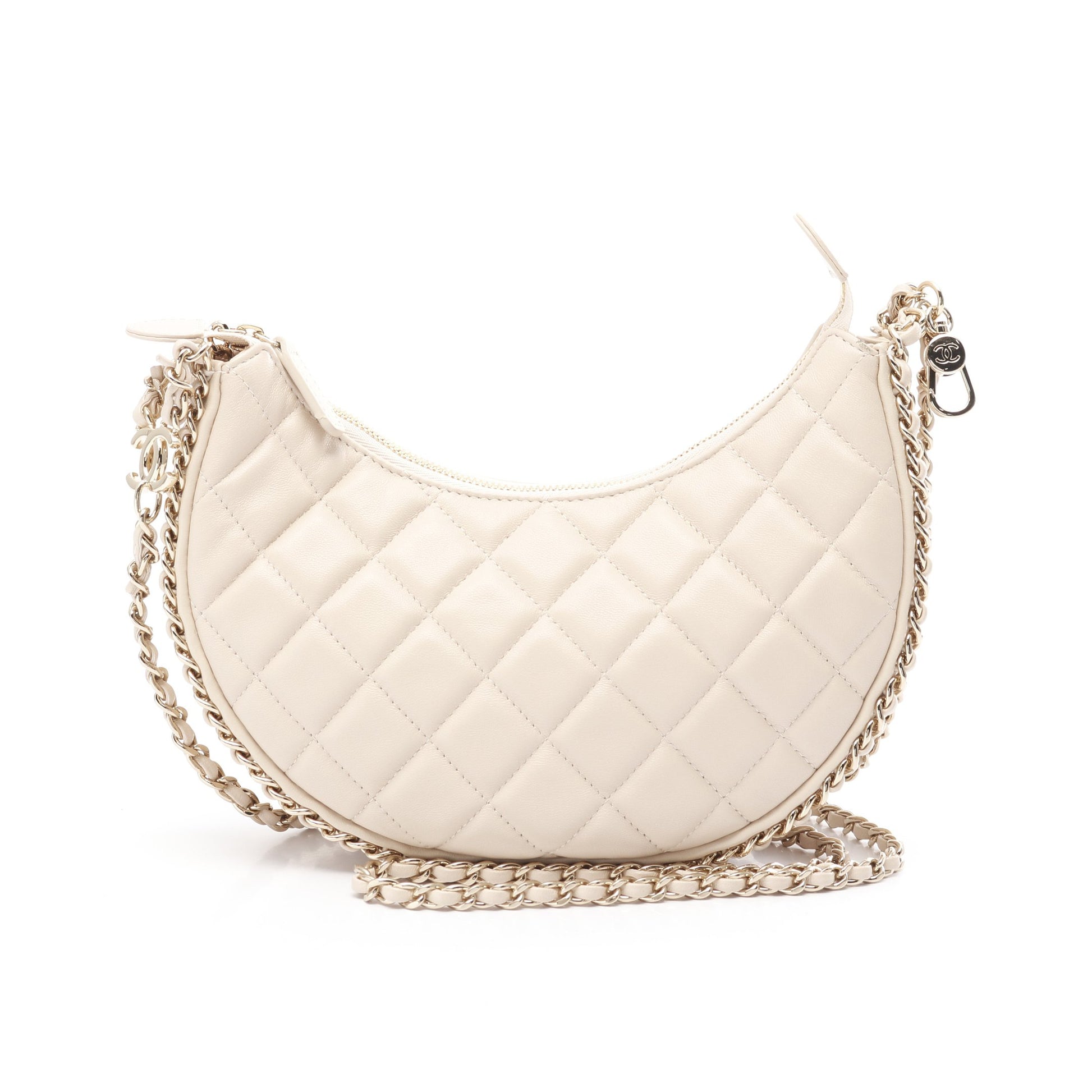 マトラッセ スモールホーボー チェーンショルダーバッグ ラムスキン ライトベージュ ゴールド金具 シャネル バッグ CHANEL