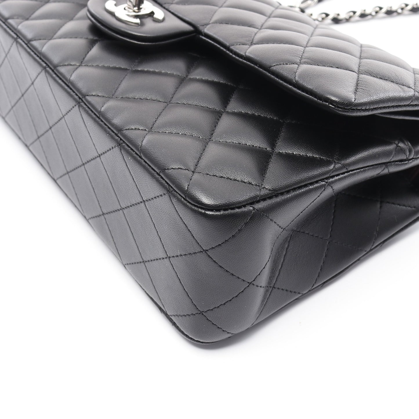 マトラッセ Wフラップ Wチェーンショルダーバッグ ラムスキン ブラック シルバー金具 シャネル バッグ CHANEL