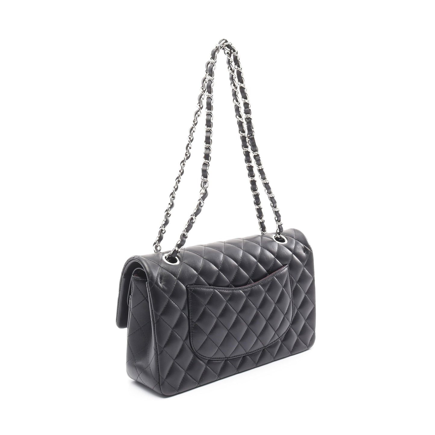 マトラッセ Wフラップ Wチェーンショルダーバッグ ラムスキン ブラック シルバー金具 シャネル バッグ CHANEL