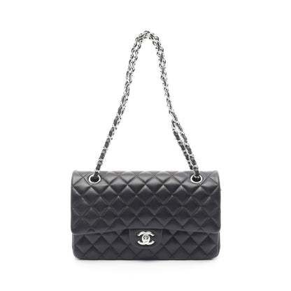マトラッセ Wフラップ Wチェーンショルダーバッグ ラムスキン ブラック シルバー金具 シャネル バッグ CHANEL