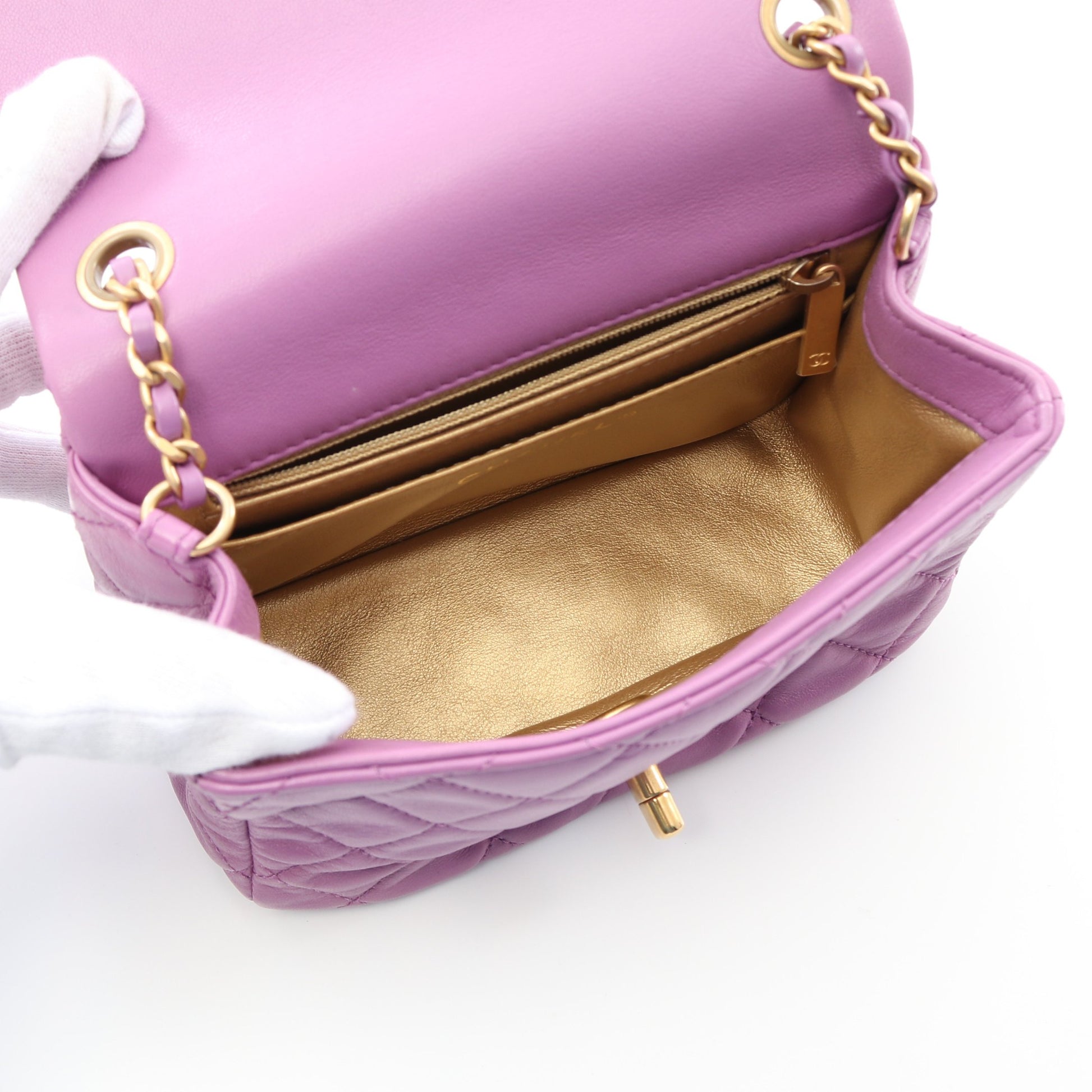 チェーンショルダーバッグ ラムスキン パープル ゴールド金具 シャネル バッグ CHANEL