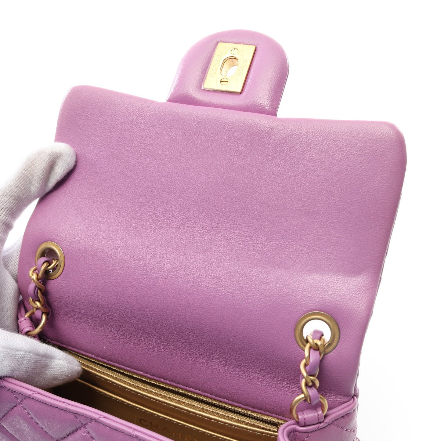 チェーンショルダーバッグ ラムスキン パープル ゴールド金具 シャネル バッグ CHANEL
