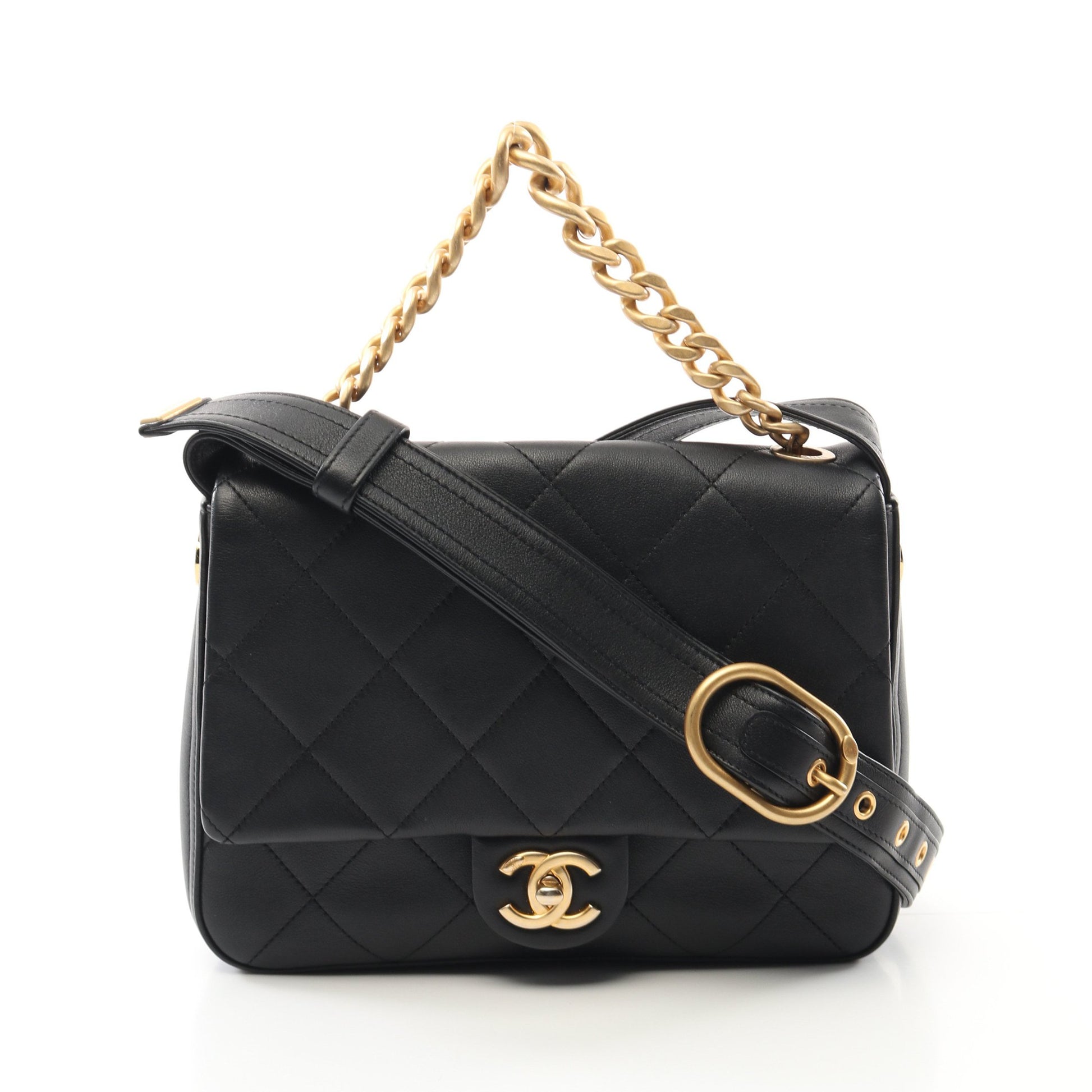 マトラッセ チェーンショルダーバッグ ラムスキン ブラック ゴールド金具 2WAY シャネル バッグ CHANEL