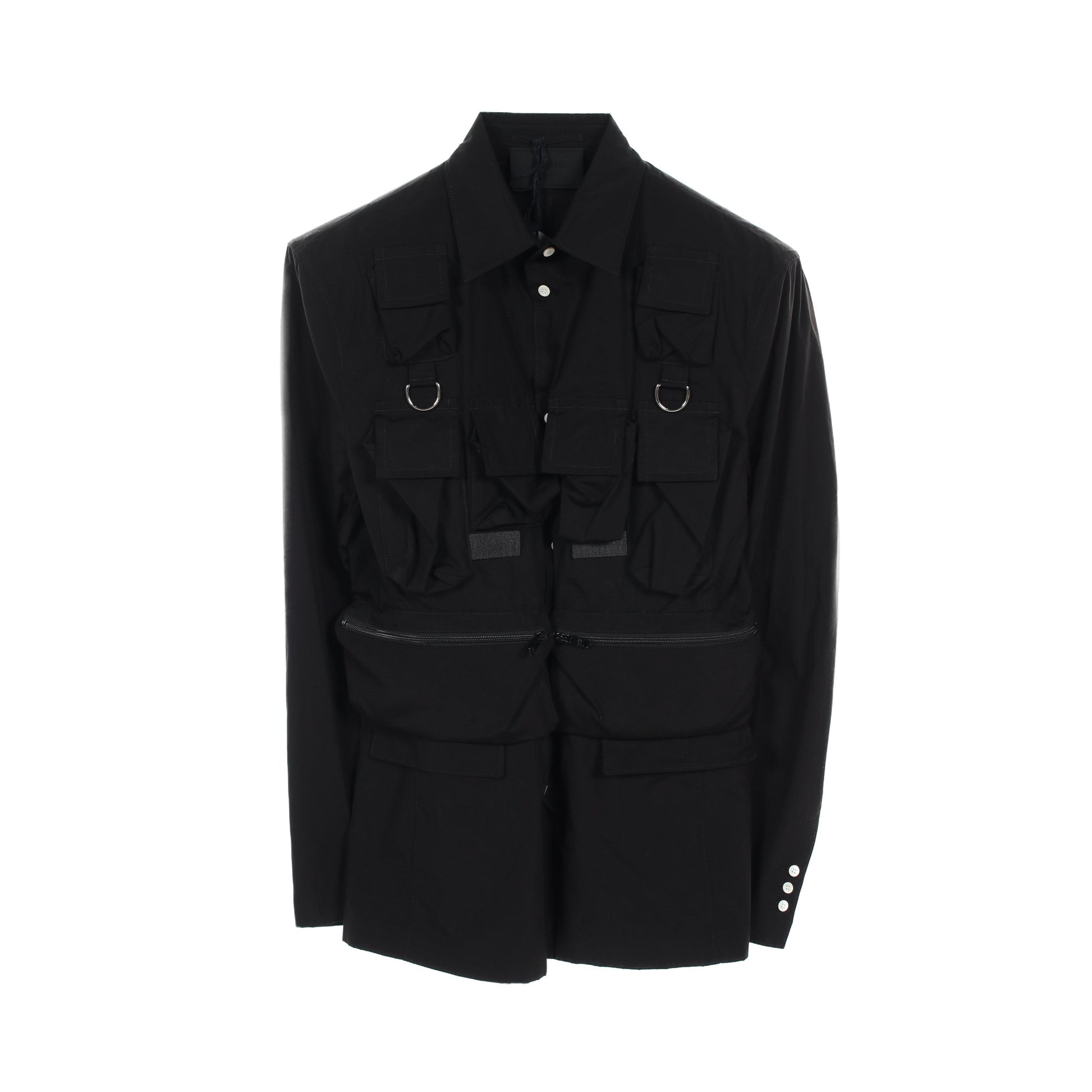 シングルブレスト シャツ コットン ブラック プラダ トップス PRADA