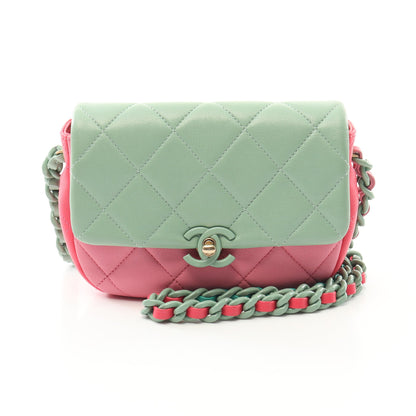 マトラッセ チェーンショルダーバッグ レザー ライトグリーン ピンク マルチカラー ゴールド金具 シャネル バッグ CHANEL