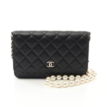 マトラッセ チェーンウォレット ラムスキン ブラック ゴールド金具 フェイクパール シャネル バッグ CHANEL