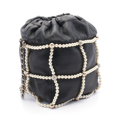 ココマーク 巾着 チェーンショルダーバッグ ラムスキン ブラック ゴールド金具 フェイクパール シャネル バッグ CHANEL