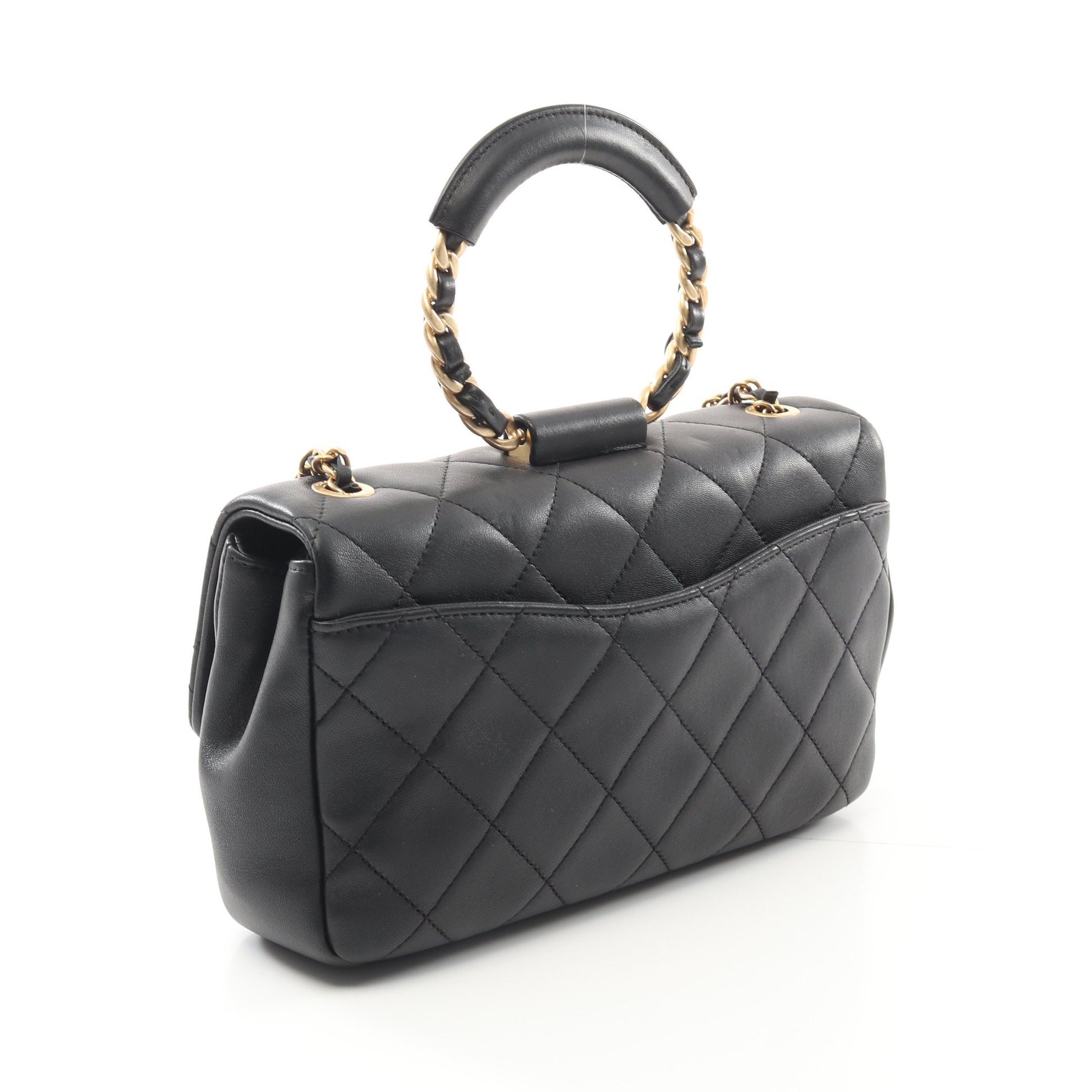 マトラッセ チェーンショルダーバッグ ラムスキン ブラック ゴールド金具 シャネル バッグ CHANEL