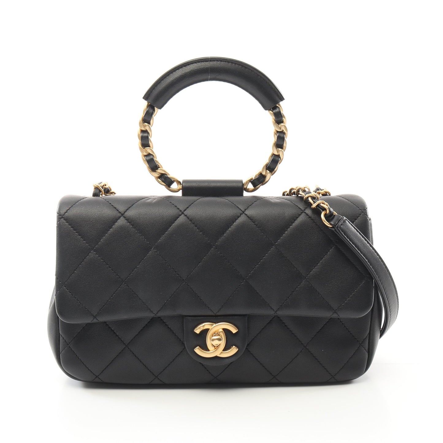 マトラッセ チェーンショルダーバッグ ラムスキン ブラック ゴールド金具 シャネル バッグ CHANEL