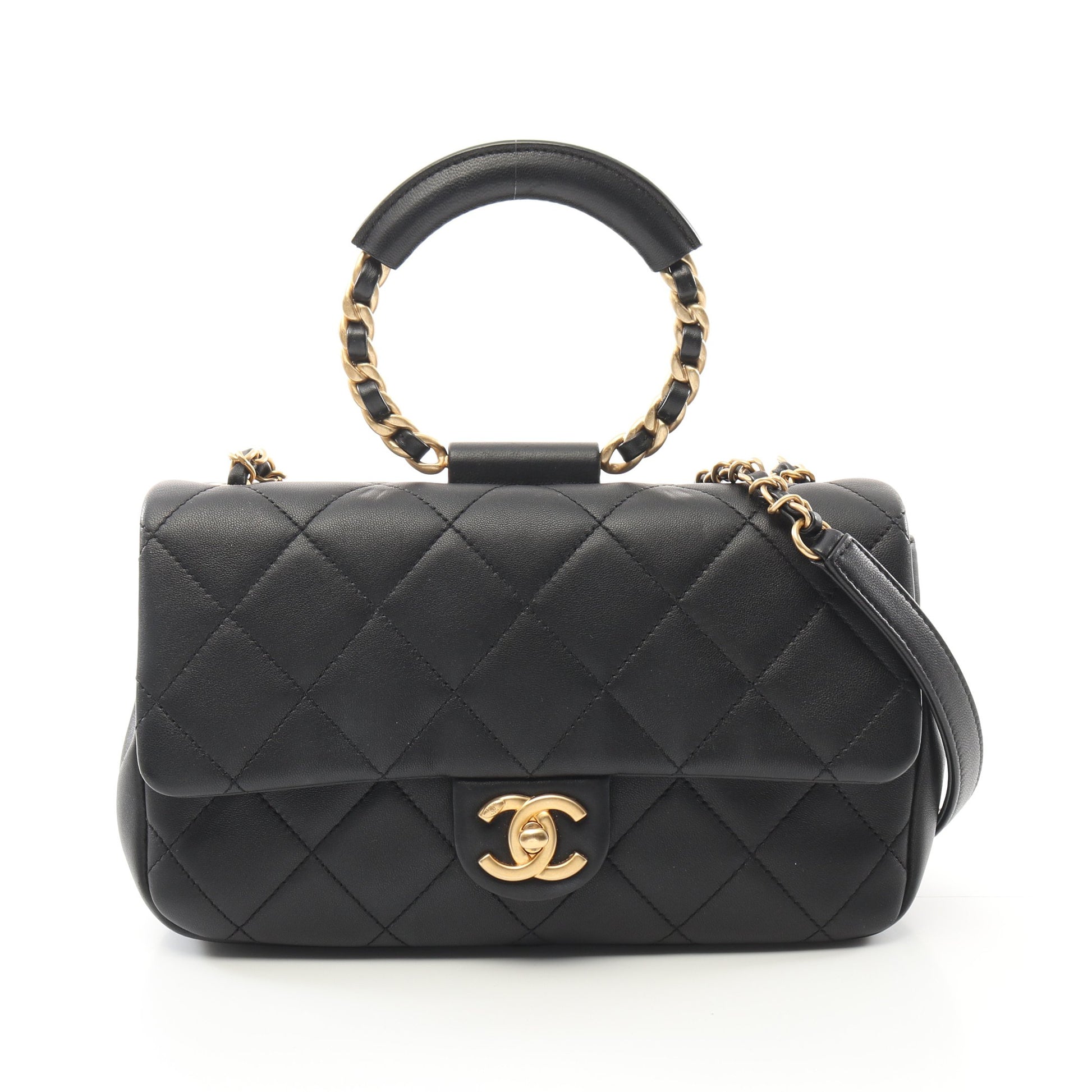 マトラッセ チェーンショルダーバッグ ラムスキン ブラック ゴールド金具 シャネル バッグ CHANEL