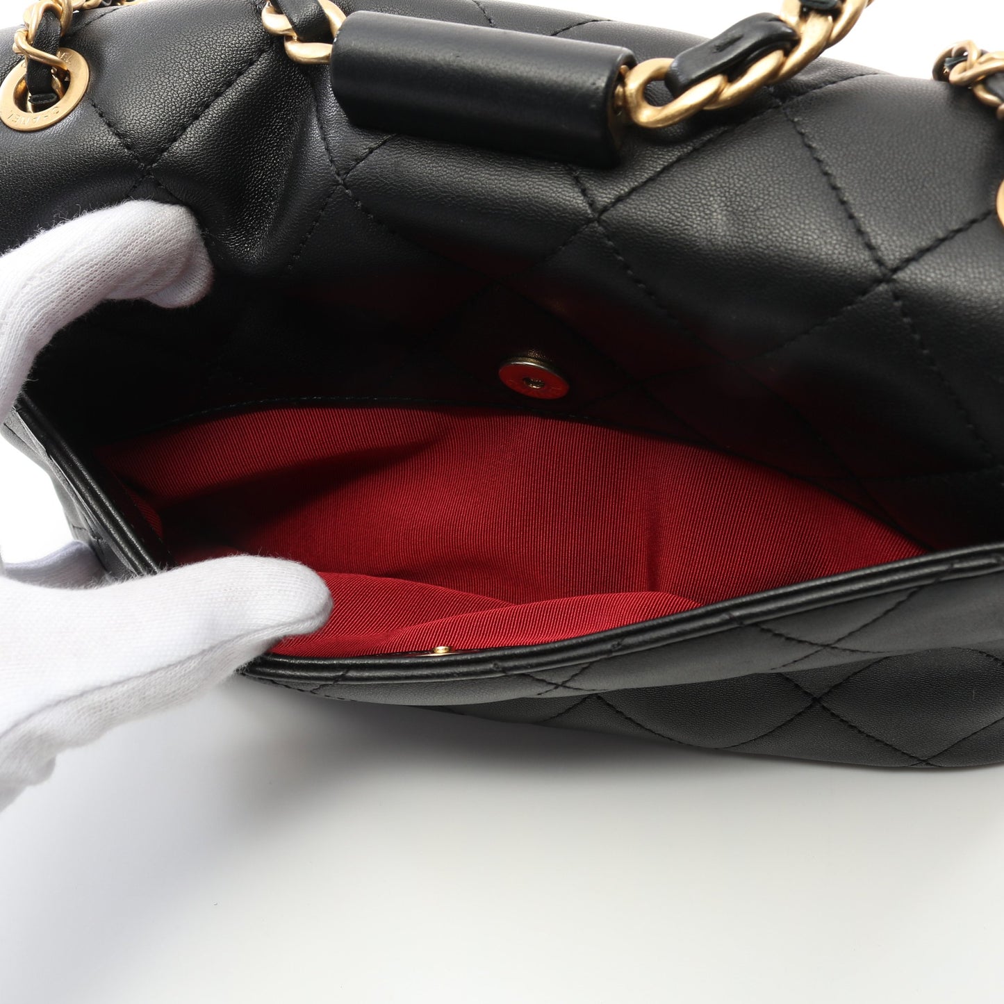 マトラッセ チェーンショルダーバッグ ラムスキン ブラック ゴールド金具 シャネル バッグ CHANEL