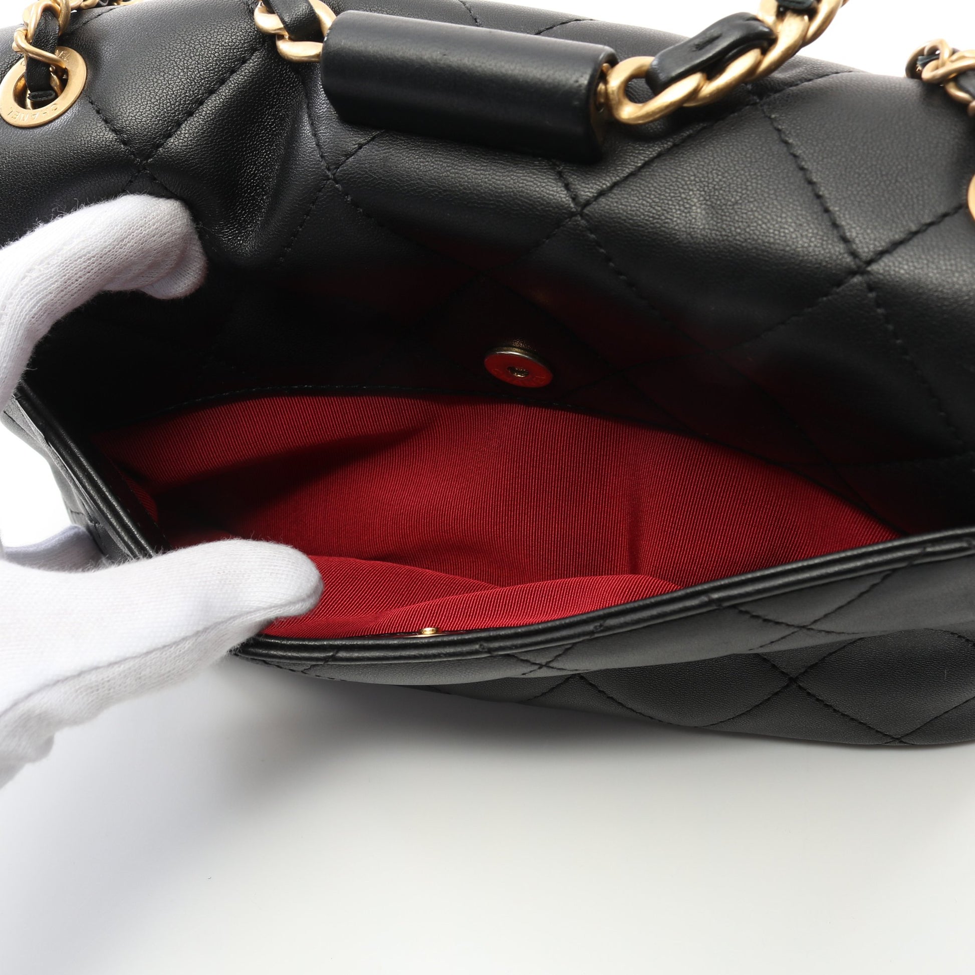 マトラッセ チェーンショルダーバッグ ラムスキン ブラック ゴールド金具 シャネル バッグ CHANEL