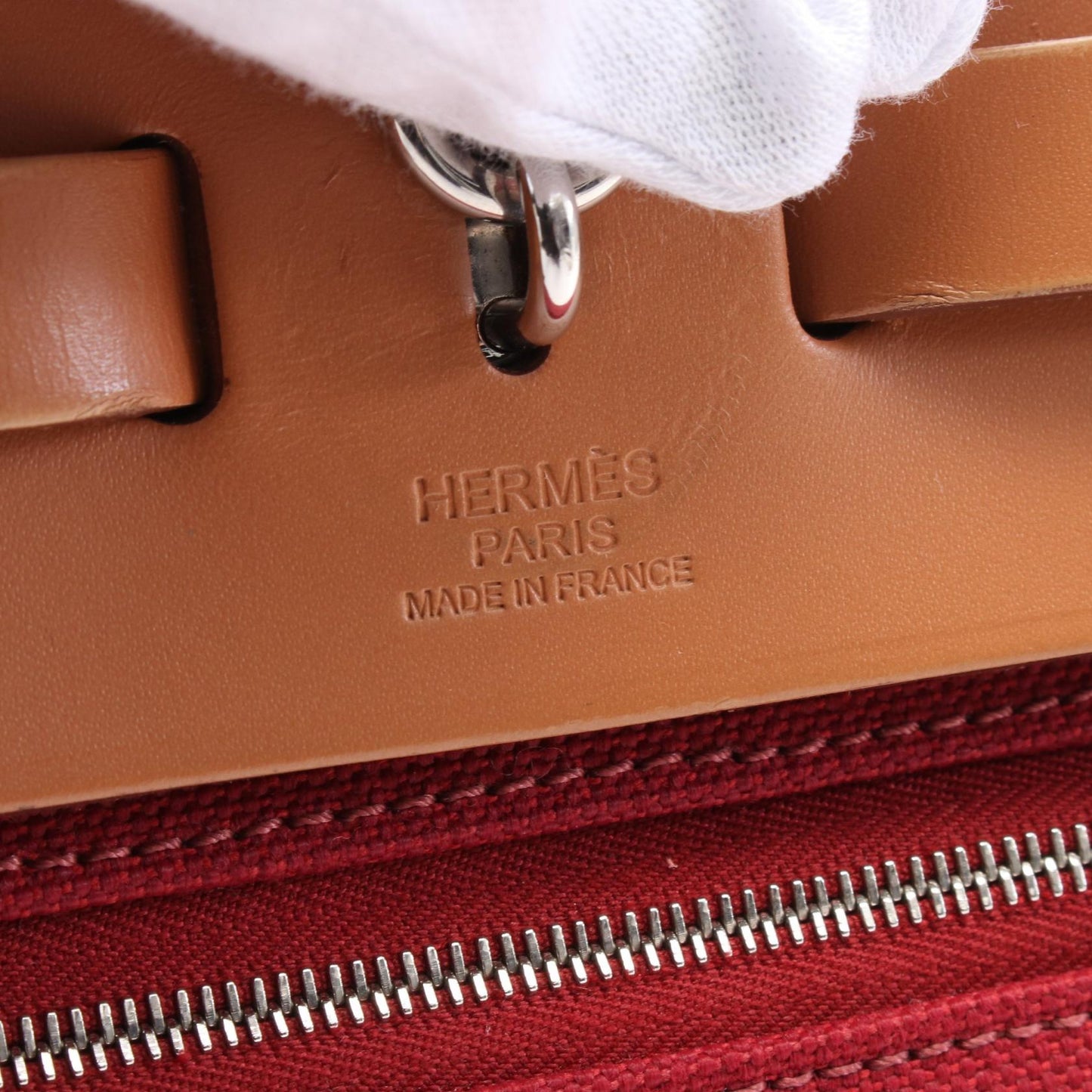 エールバッグジップPM ルージュカザック ハンドバッグ トワルミリタリー レザー レッド ライトブラウン シルバー金具 2WAY X刻印 エルメス バッグ HERMES