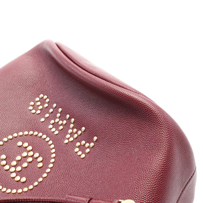 ドーヴィル チェーンショルダーバッグ キャビアスキン ボルドー ゴールド金具 スタッズ 巾着 シャネル バッグ CHANEL