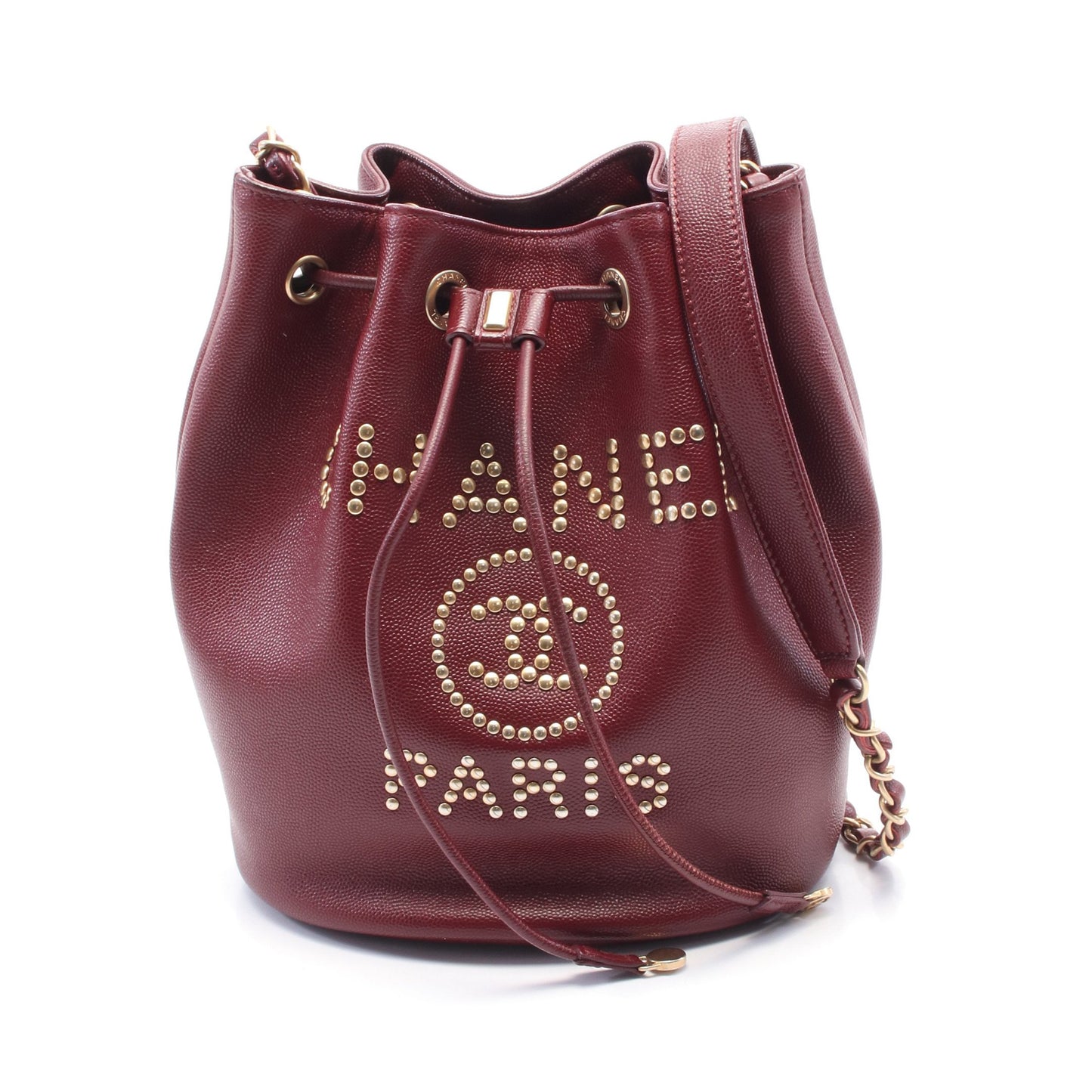 ドーヴィル チェーンショルダーバッグ キャビアスキン ボルドー ゴールド金具 スタッズ 巾着 シャネル バッグ CHANEL