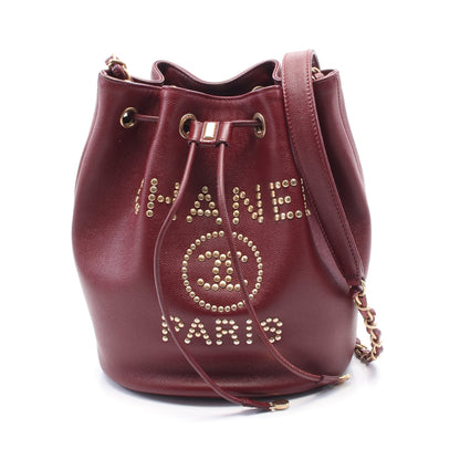 ドーヴィル チェーンショルダーバッグ キャビアスキン ボルドー ゴールド金具 スタッズ 巾着 シャネル バッグ CHANEL